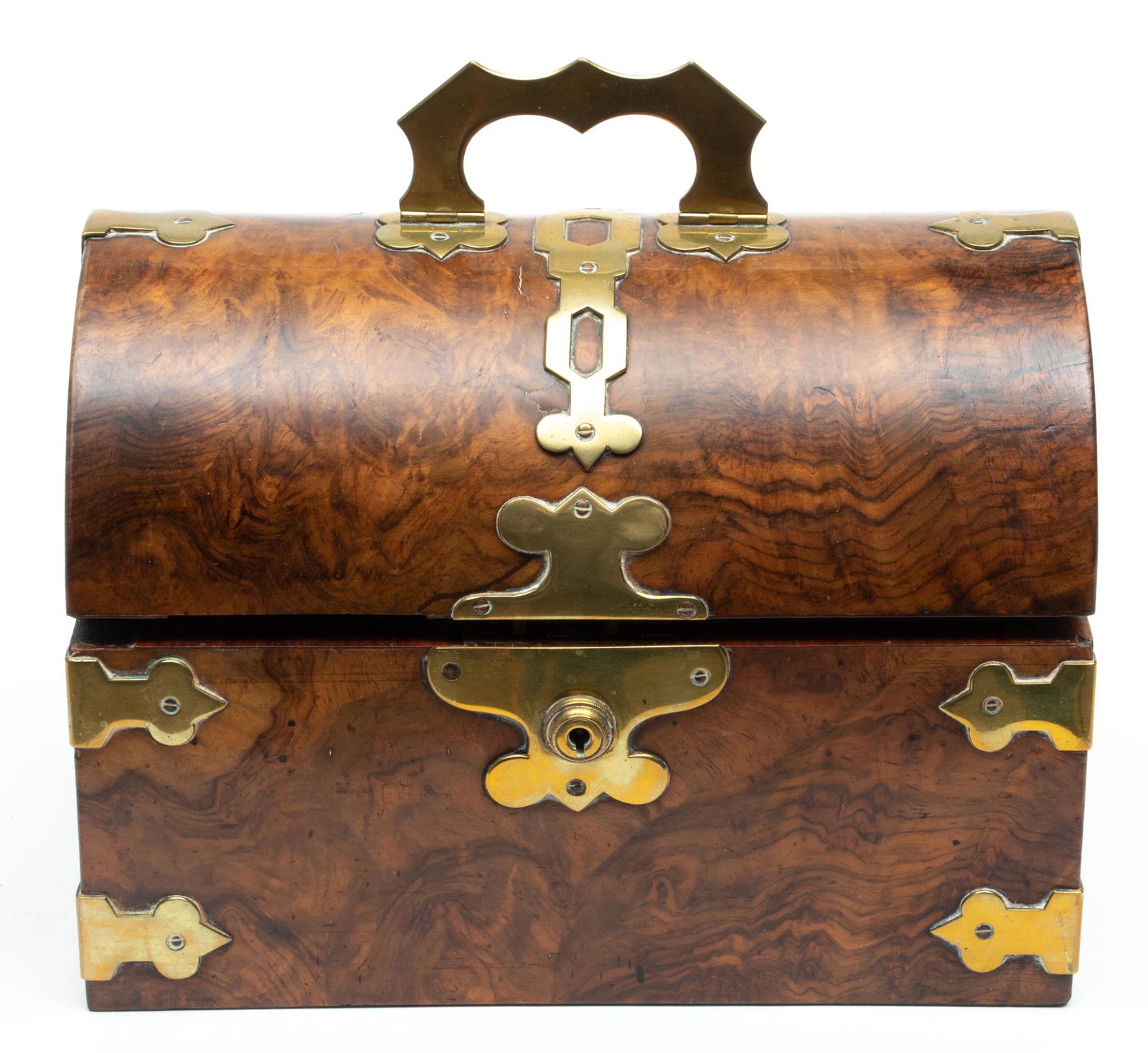 English Burl Walnut Tea Caddy, Dome Lid Ca. 19th.c., H 7" L 9.5" Depth 6" (1 of 5)