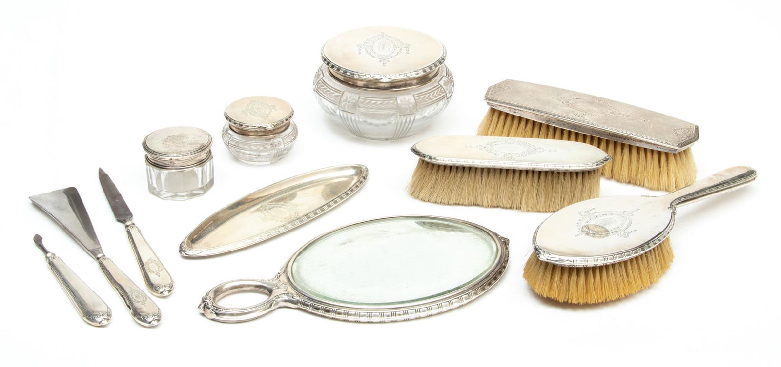 Sterling Silver Dresser Set, Ca. 1940, 11 pcs (1 of 4)