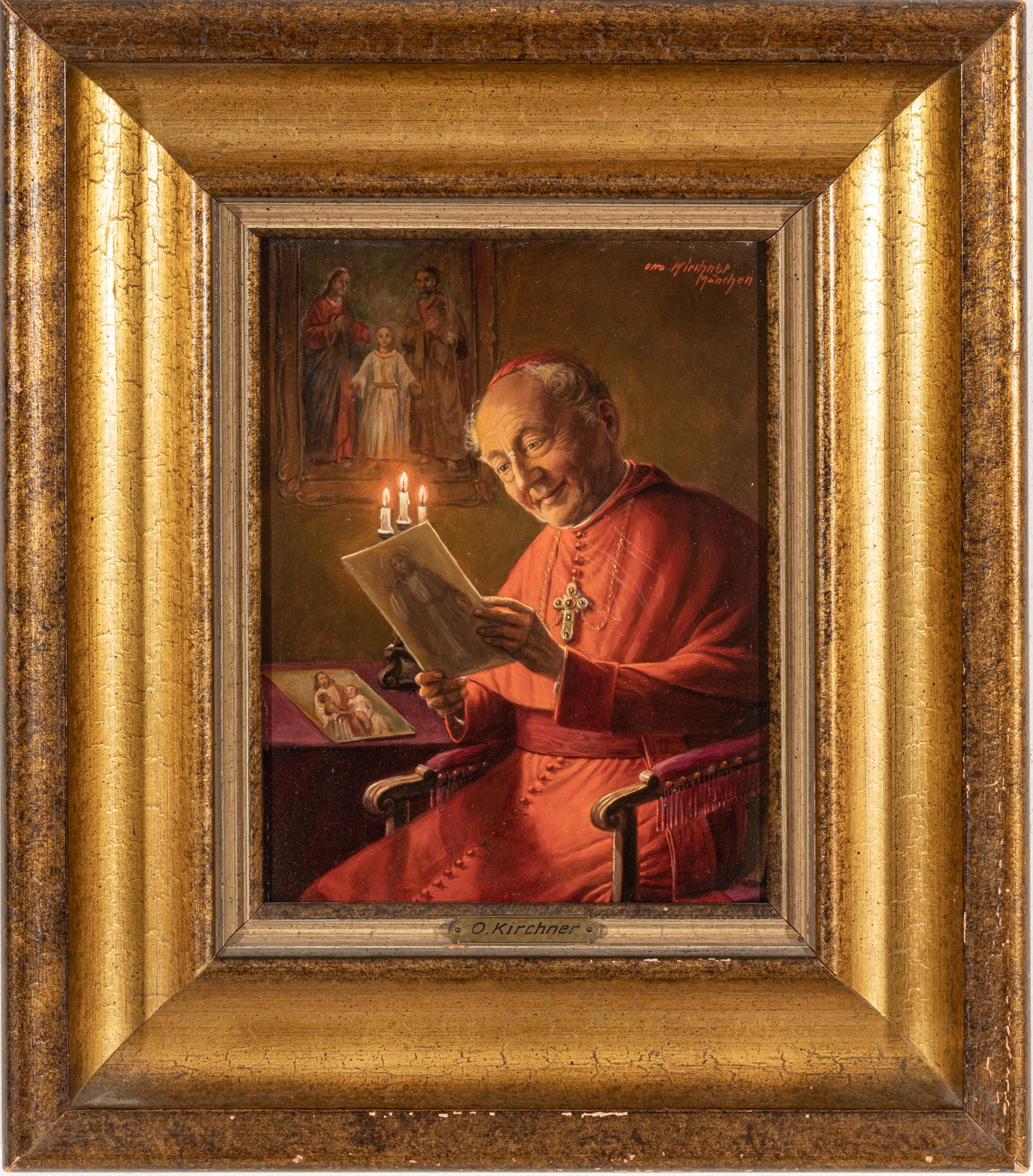 Otto Kirshner (American, 1887-1960) Oil On Panel, Cardinal Seated, H 9" W 7": Otto Kirshner (American, 1887-1960) Oil On Panel, Cardinal Seated, H 9" W 7" | Signed upper right. Framed H 15.75", W 13.25".