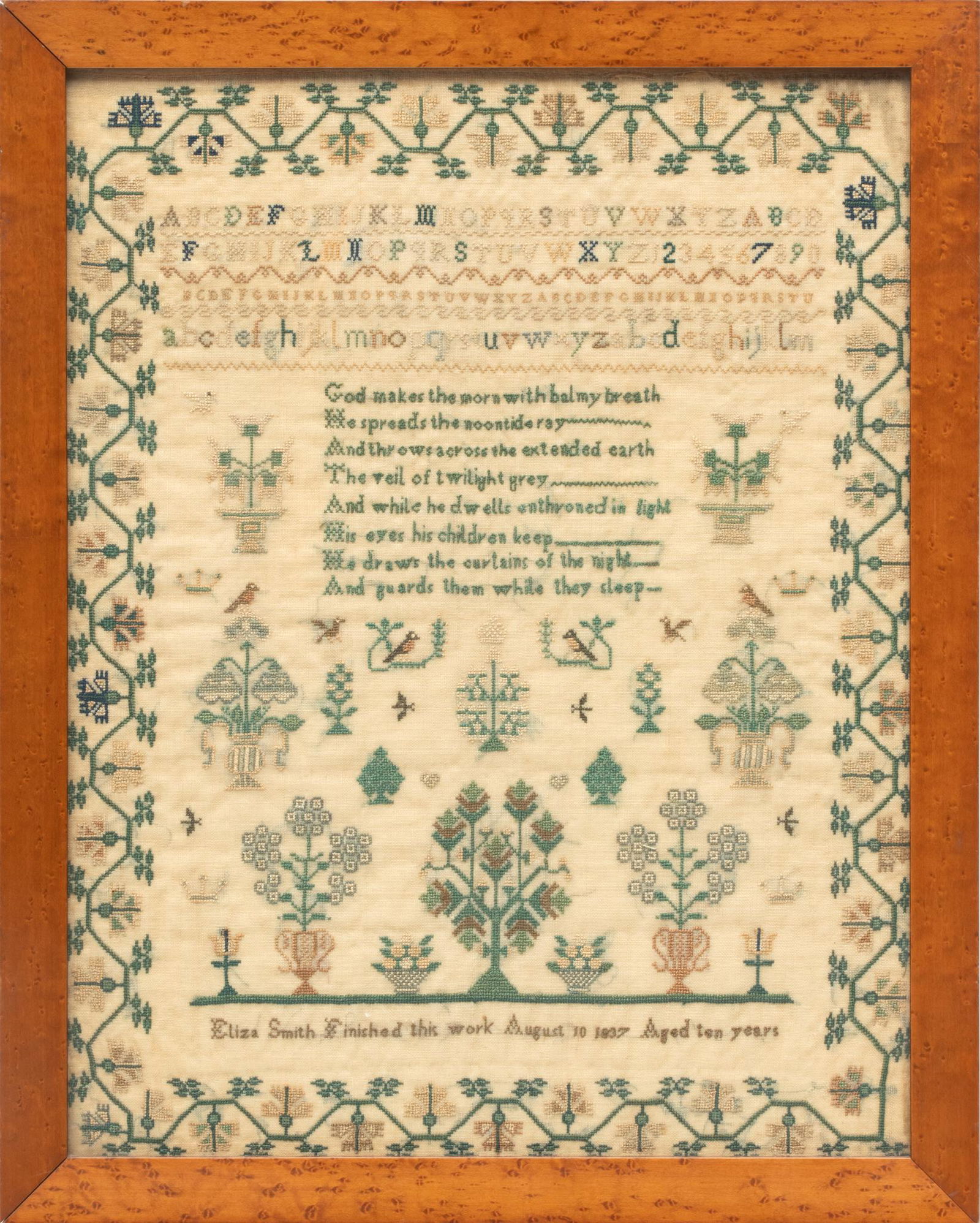 Eliza Smith Needlework Sampler, 1837, H 16" W 12.25" (1 of 3)