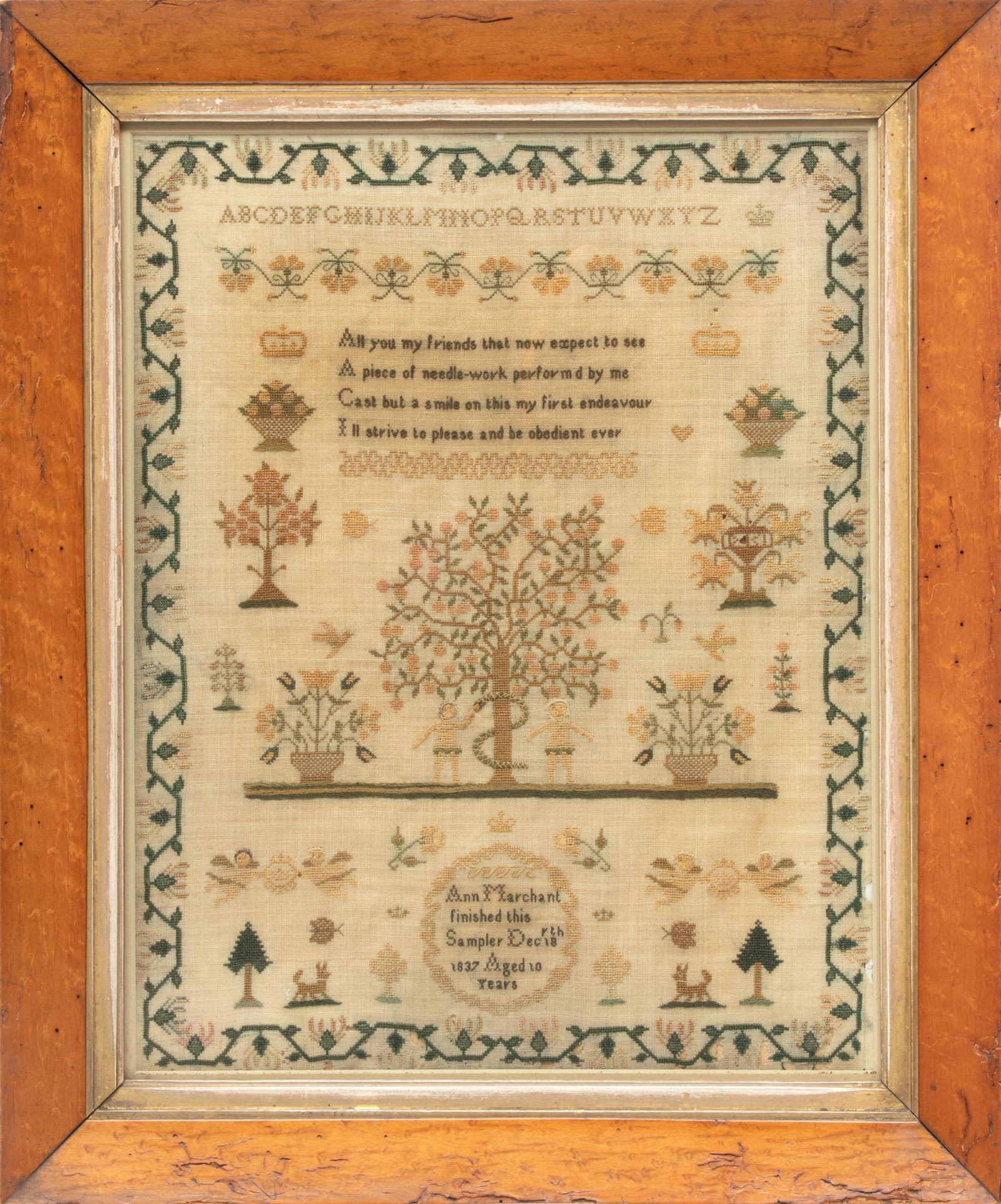 Ann Marchant Needlework Sampler, 1837, H 16.5" W 13" (1 of 2)