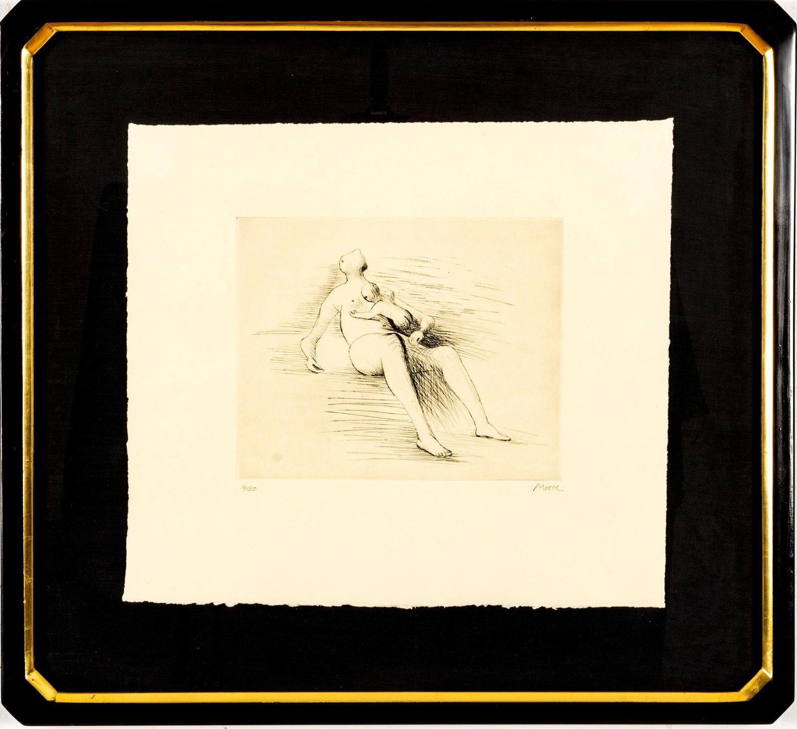 Henry Moore (British, 1898-1986) Etching On Wove Paper, Mother And Child, H 16" W 18": Henry Moore (British, 1898-1986) Etching On Wove Paper, Mother And Child, H 16" W 18" | Signed in pencil and numbered 16/50. Frame Measurements H 24.5" W 27"