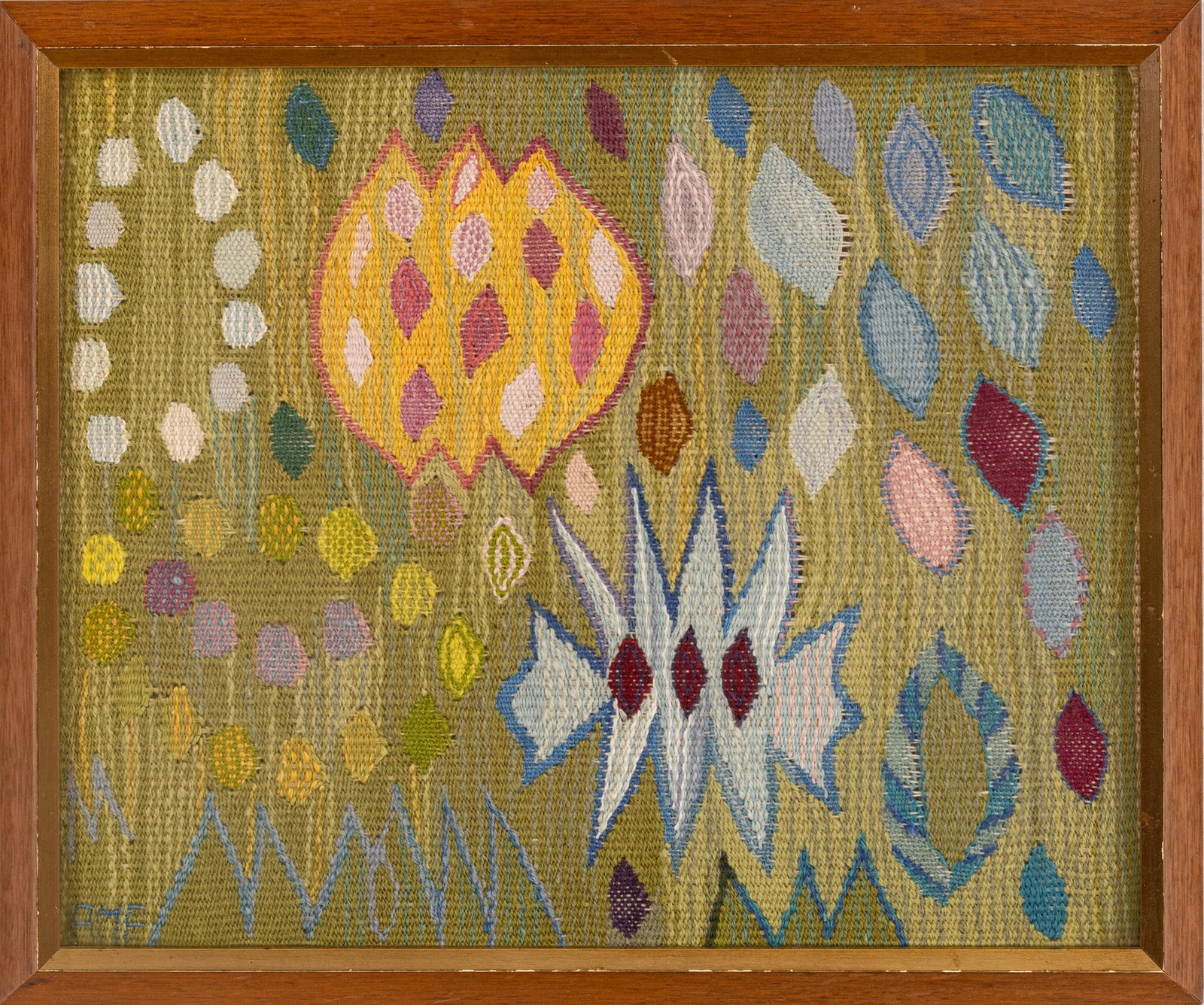 Ann-Mari Forsberg (Swedish, B. 1916) Tapestry SjšstjŠrna (Starfish), H 12" W 14.5": Ann-Mari Forsberg (Swedish, B. 1916) Tapestry SjšstjŠrna (Starfish), H 12" W 14.5" | Initialed lower left. Frame Measurements H 14" W 16"