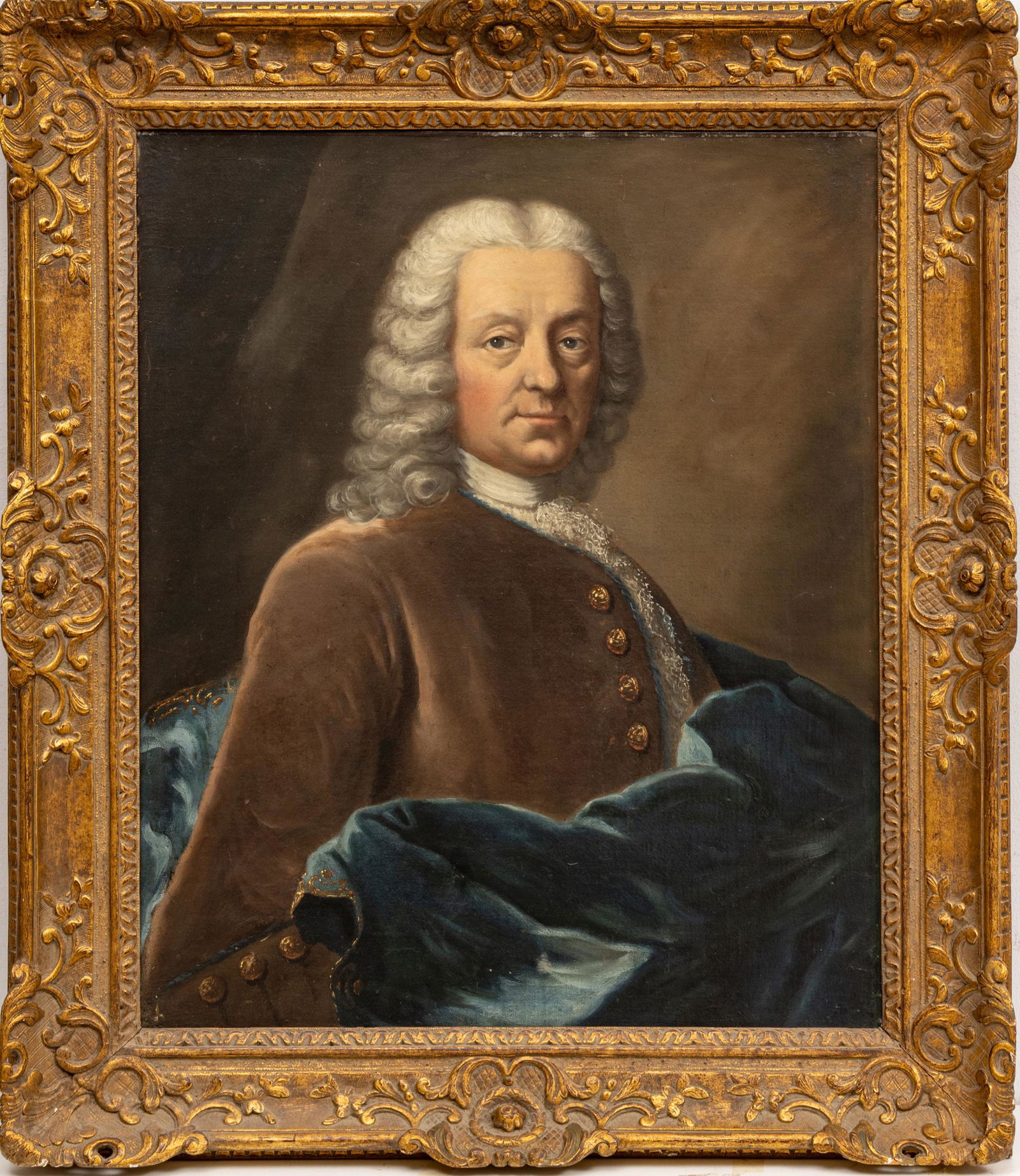 In The Manner of John Singleton Copley (American, 1737-1815) Oil On Canvas, Portrait Of A Gentleman,: In The Manner of John Singleton Copley (American, 1737-1815) Oil On Canvas, Portrait Of A Gentleman, H 28.5" W 24" | 1/2 length portrait of a seated gentleman with a powdered wig and wearing a brown j