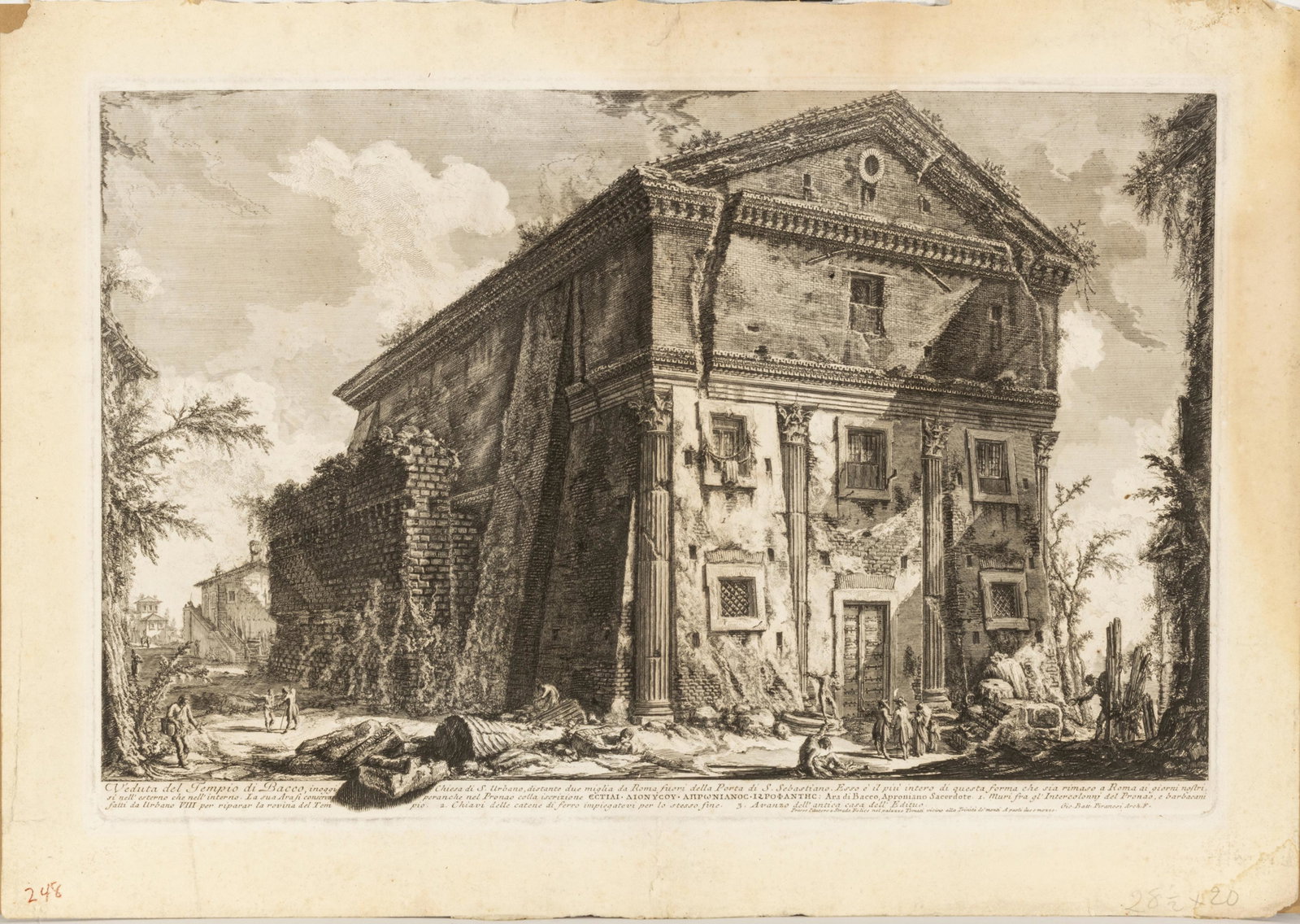 Giovanni Battista Piranesi (Italian, 1720-1778) Etching On Paper, Laid Down, 1757, Temple Of Bacchus: Giovanni Battista Piranesi (Italian, 1720-1778) Etching On Paper, Laid Down, 1757, Temple Of Bacchus (Church Of S. Urban), H 16.25" W 24.5" | Signed lower right in plate: Gio. Batt. Piranesi. View of 