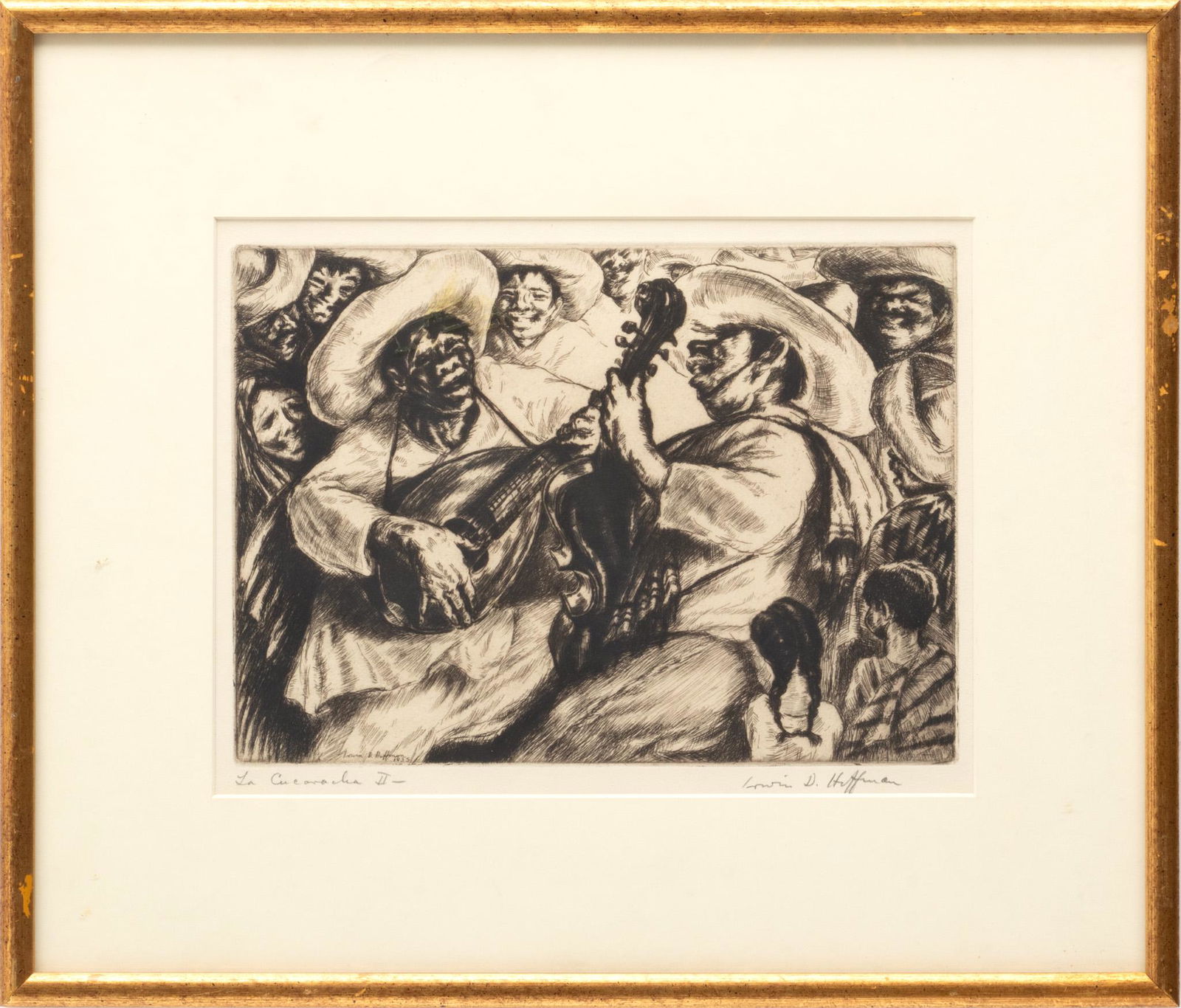 Irwin D. Hoffman (American, 1901-1989) Etching On Paper, 1935, La Cucaracha II, H 7.75" W 11": Irwin D. Hoffman (American, 1901-1989) Etching On Paper, 1935, La Cucaracha II, H 7.75" W 11" | Signed in pencil lower right, signed in the plate lower left, titled in pencil lower left, published by