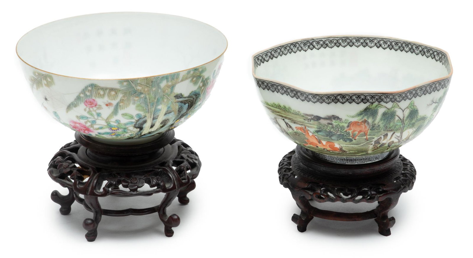Chinese Porcelain Egg Shell Bowls H 2.5" Dia. 5" 2 pcs: Chinese Porcelain Egg Shell Bowls H 2.5" Dia. 5" 2 pcs | Very thin walled. Hand painted. Provenance: From the Estate of Prominent Collector, Leon Zielinski, Macomb County, MI