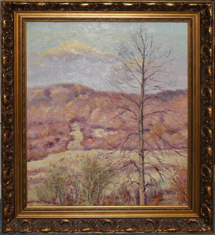 HUGO MELVILLE FISHER, OIL/CANVAS 27" X 22",: HUGO MELVILLE FISHER, OIL ON CANVAS 27" X 22", AUTUMN LANDSCAPE:Signed lower right. In gilt wood frame.