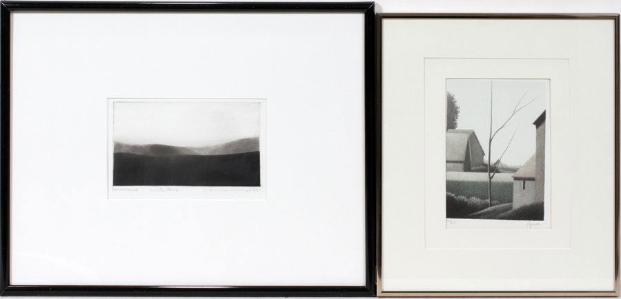 NORMAN ACKROYD, ARTIST'S PROOF ETCHING, 7" X 4": NORMAN ACKROYD, ARTIST'S PROOF ETCHING, 7" X 4", & A ROBERT KIPNISS LITHOGRAPH, 5" X 7":Includes 1 Norman Ackroyd (British, 1938) Artist Proof etching titled "Borderland", also signed and dated 1975,