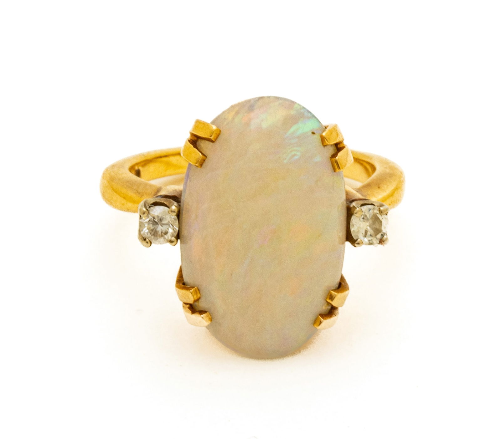 Opal With Diamonds & Yellow Gold Ring, 5g Size: 5.75 (1 of 6)