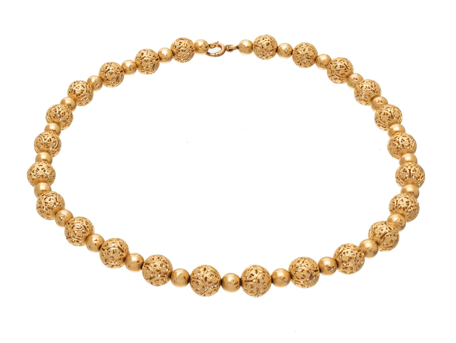 14Kt Yellow Gold Bead Necklace, L 15" 24g (1 of 4)