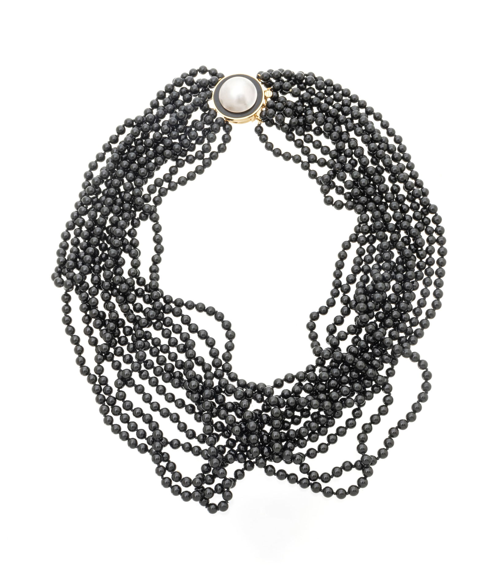 Cellino 18kt Yellow Gold Black Onyx Bead & Mabe Pearl Necklace, L 17" 134g (1 of 6)