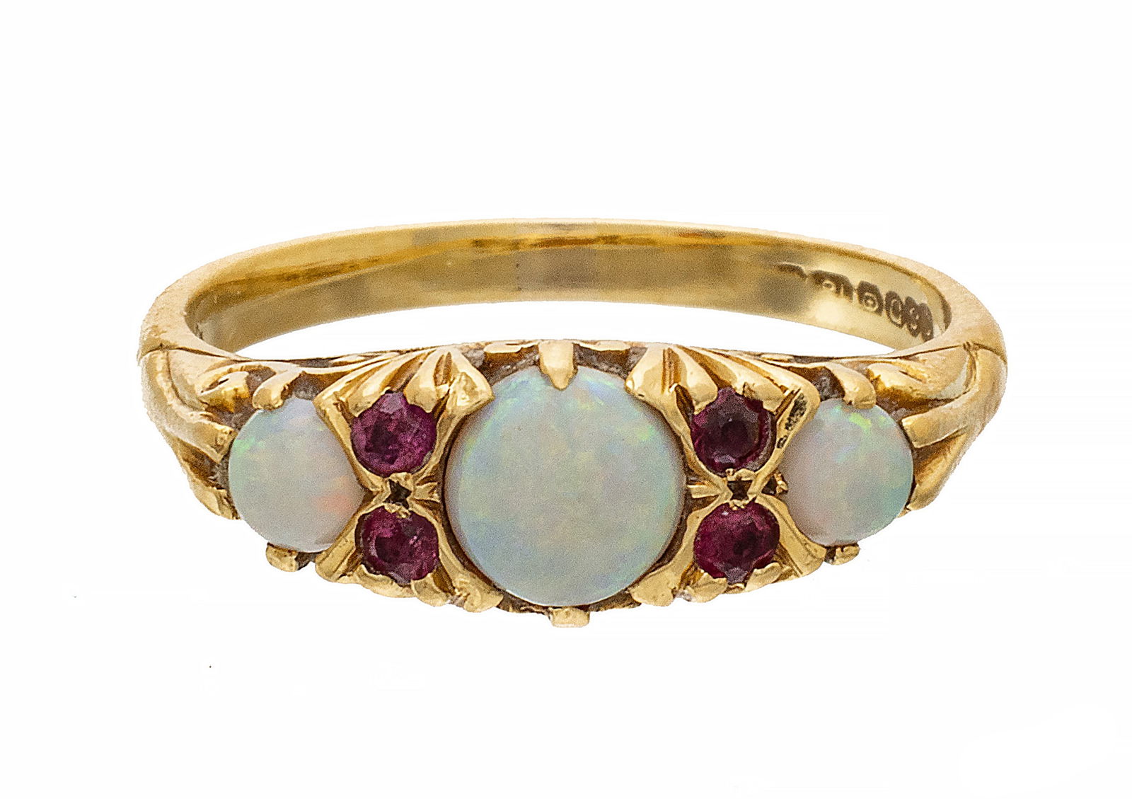 Steele And Dolphin, 18kt Yellow Gold, Opal & Ruby Ring, Ca. 1960, 4.7g Size: 7.75 (1 of 6)