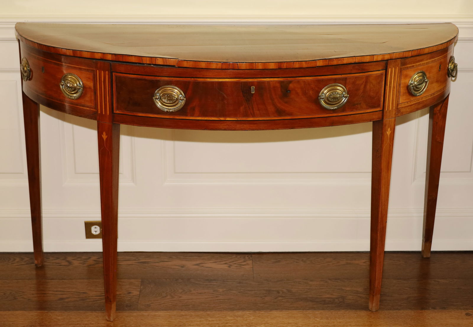 Sheraton Style Demilune England Console Table, 18Th Century, H 32.5" W 55" D 20.5" (1 of 4)