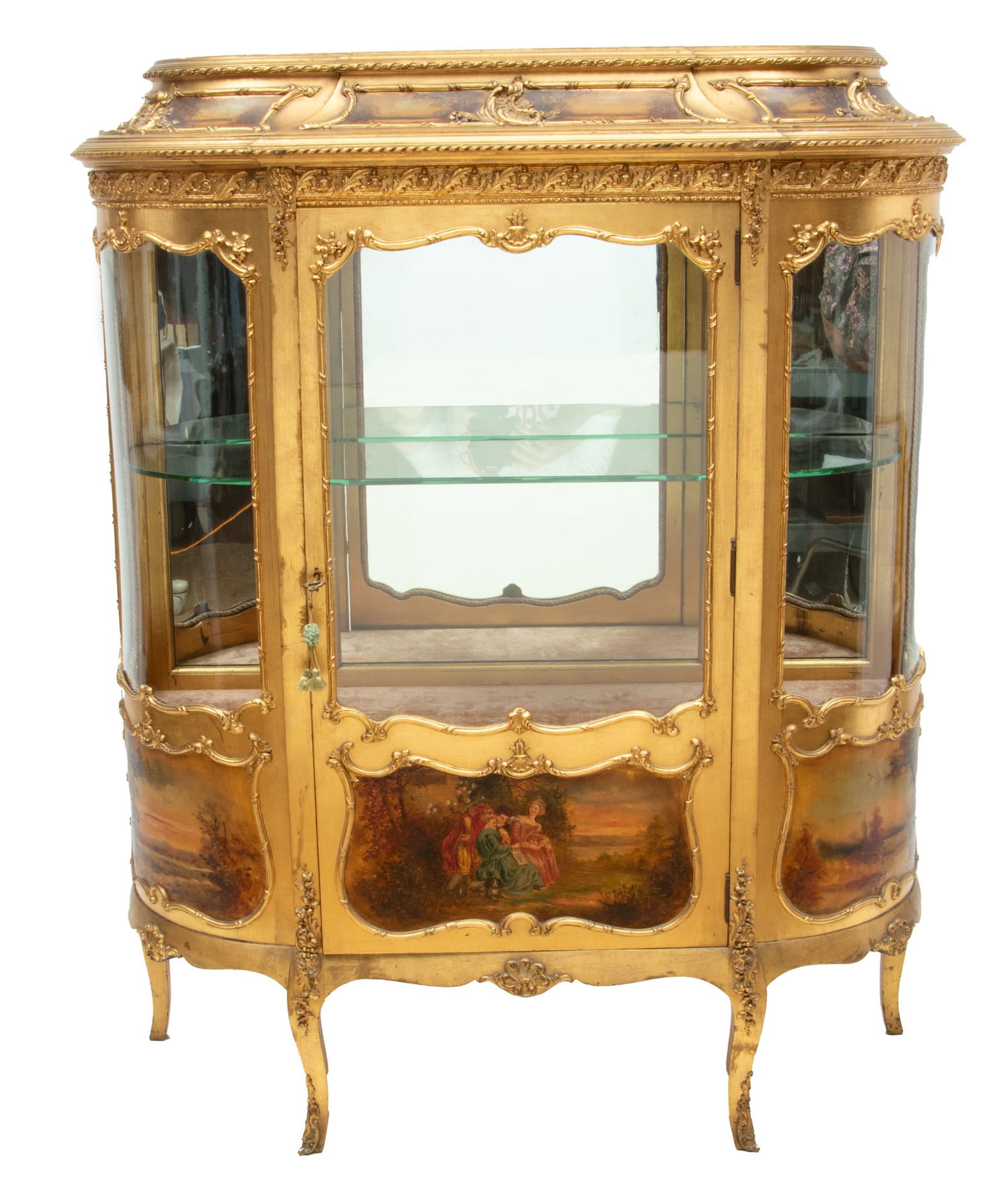 French Style Gilt Wood Curio Cabinet, Ca. 1930, H 55" W 43" Depth 10" (1 of 4)