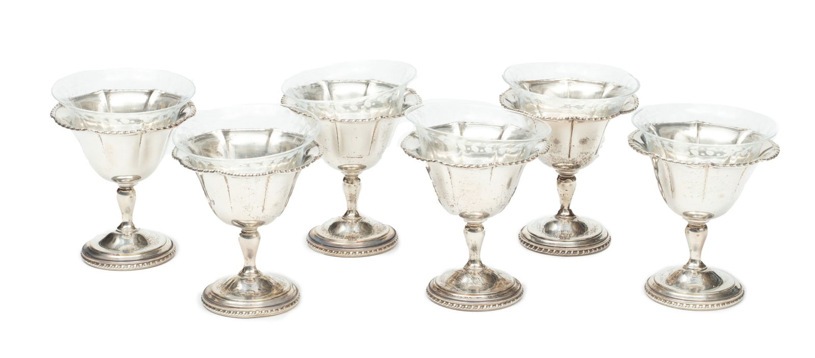 Sterling Silver With Crystal Inserts Cocktail Compotes, Webster Co. Ca. 1940, 6 pcs (1 of 3)