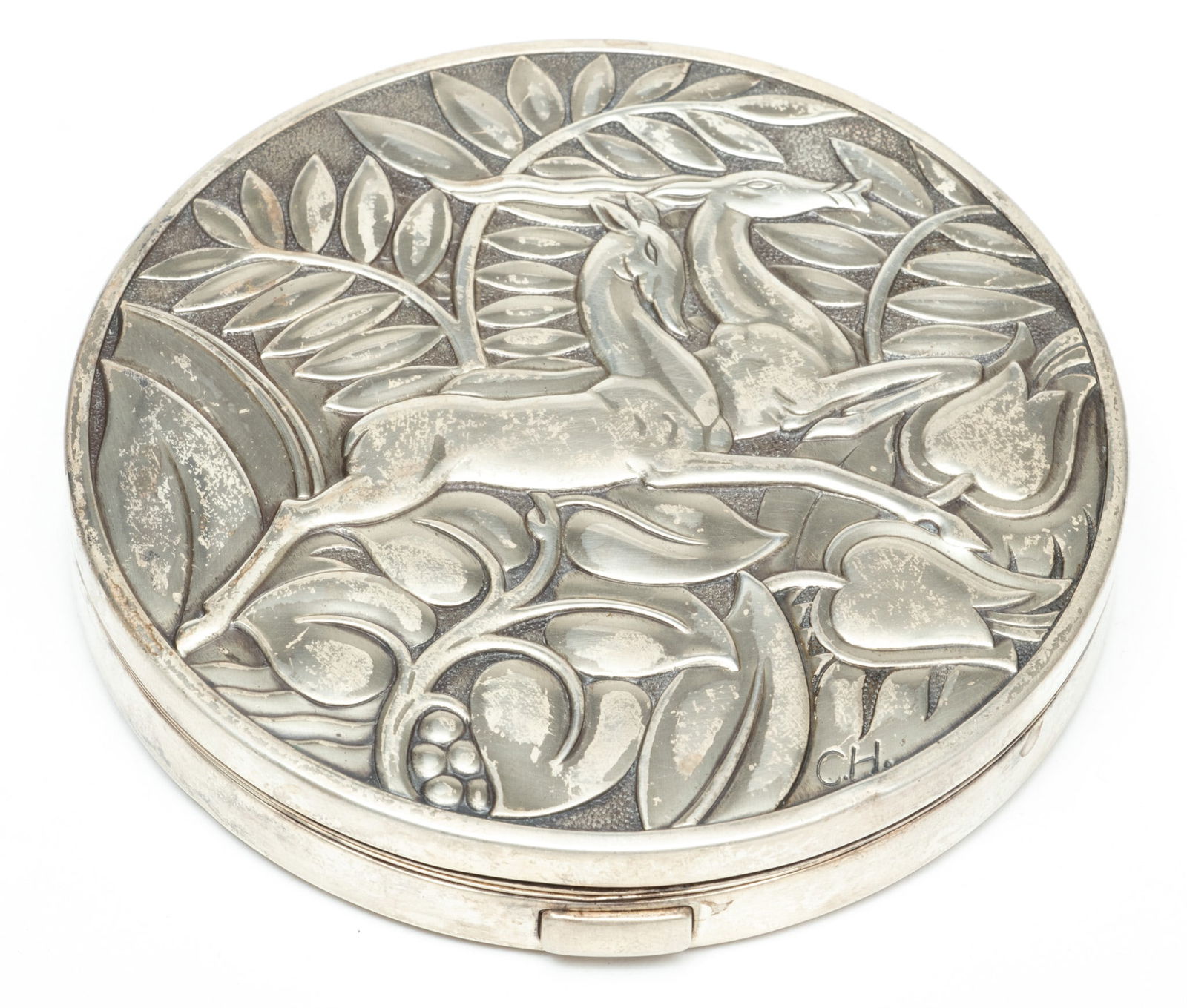 Evans Art Deco Sterling Silver Double Compact Mirror, Ca. 1920, Depth 0.5" Dia. 3.75" 6.88t oz (1 of 3)
