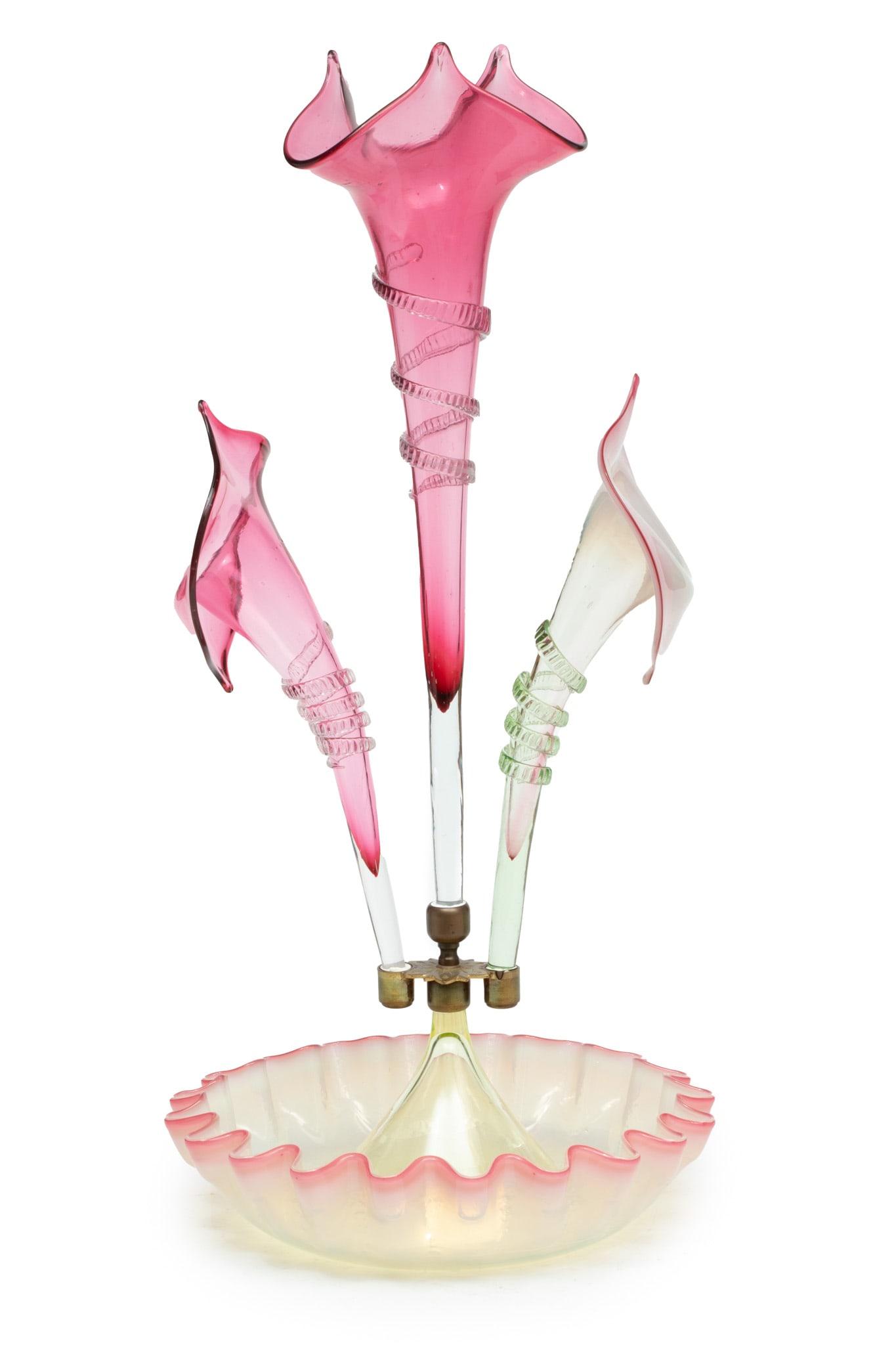 Epergne Glass Centerpiece, Vase And 2 Vases Ca. 1880, H 20" Dia. 9" (1 of 5)