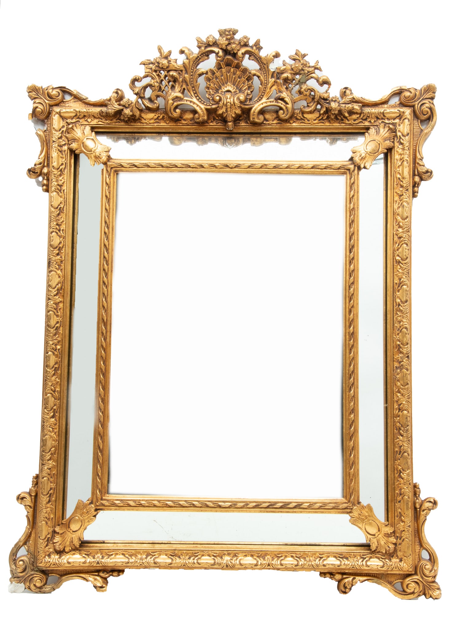 Gold Leaf Gesso Wall Mirror, H 50" W 37.5" (1 of 2)