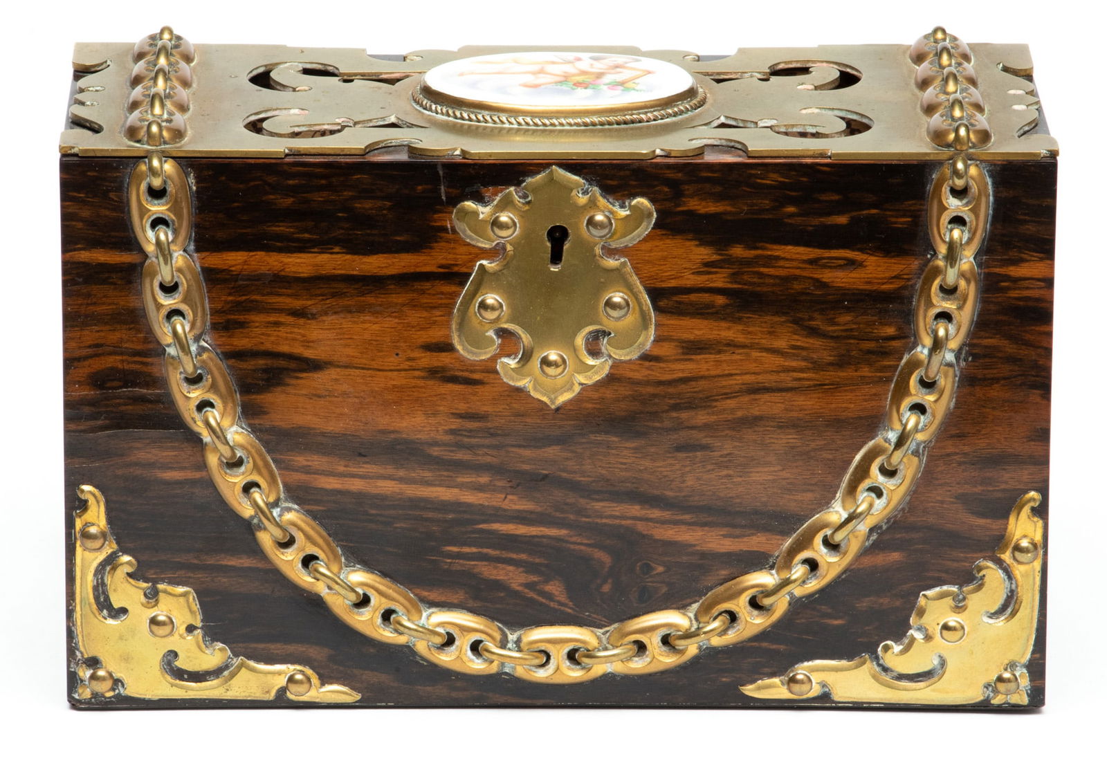 English Golden Oak & Brass Mounted Letter Box, Ca. 1900, H 5" L 8.5" (1 of 5)