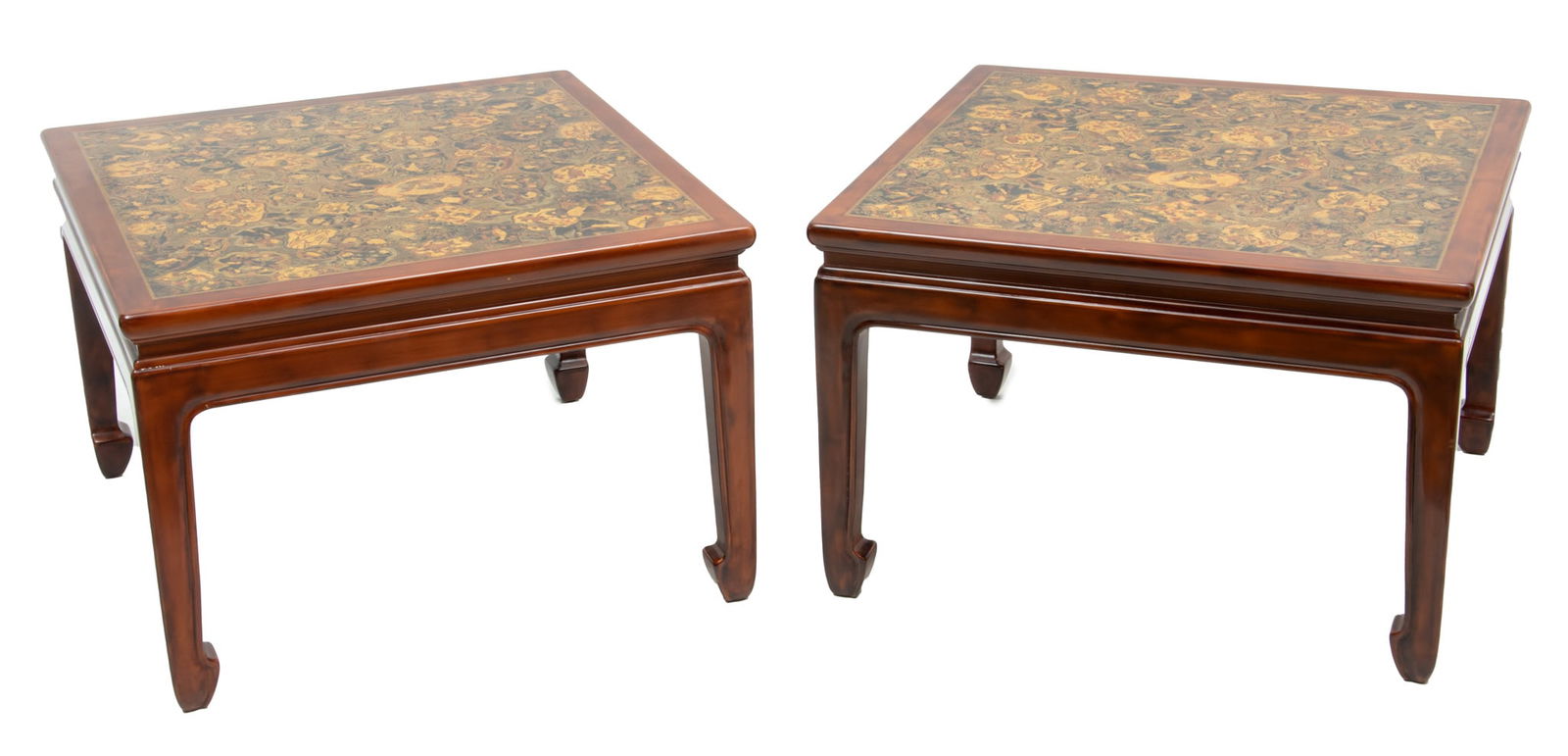 Japanese Style Embossed Wood End Tables, H 18" W 24" L 26" 1 Pair (1 of 4)
