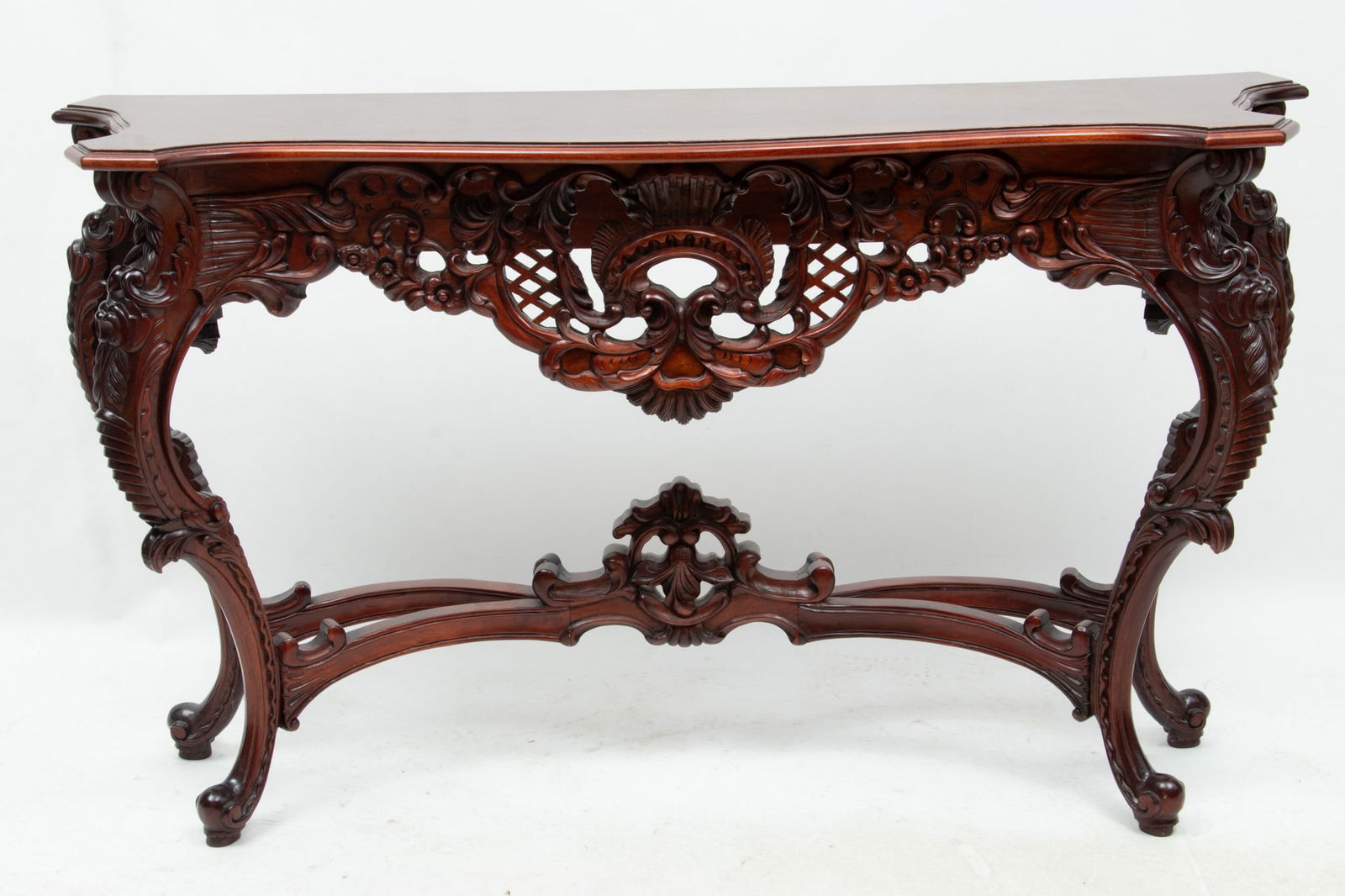 Carved Mahogany Console Table, H 34" L 59" Depth 18" (1 of 4)