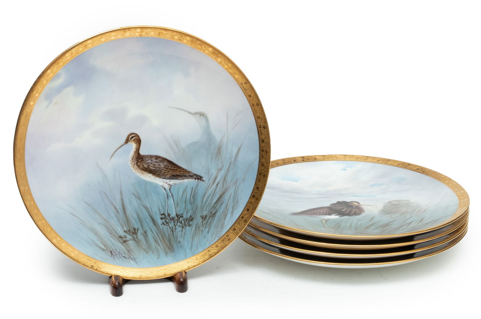 A.H. Wright For Mintons (English) Painted Porcelain Plates, Ca. 1910, Bird Specimens, H 1" Dia. (1 of 8)