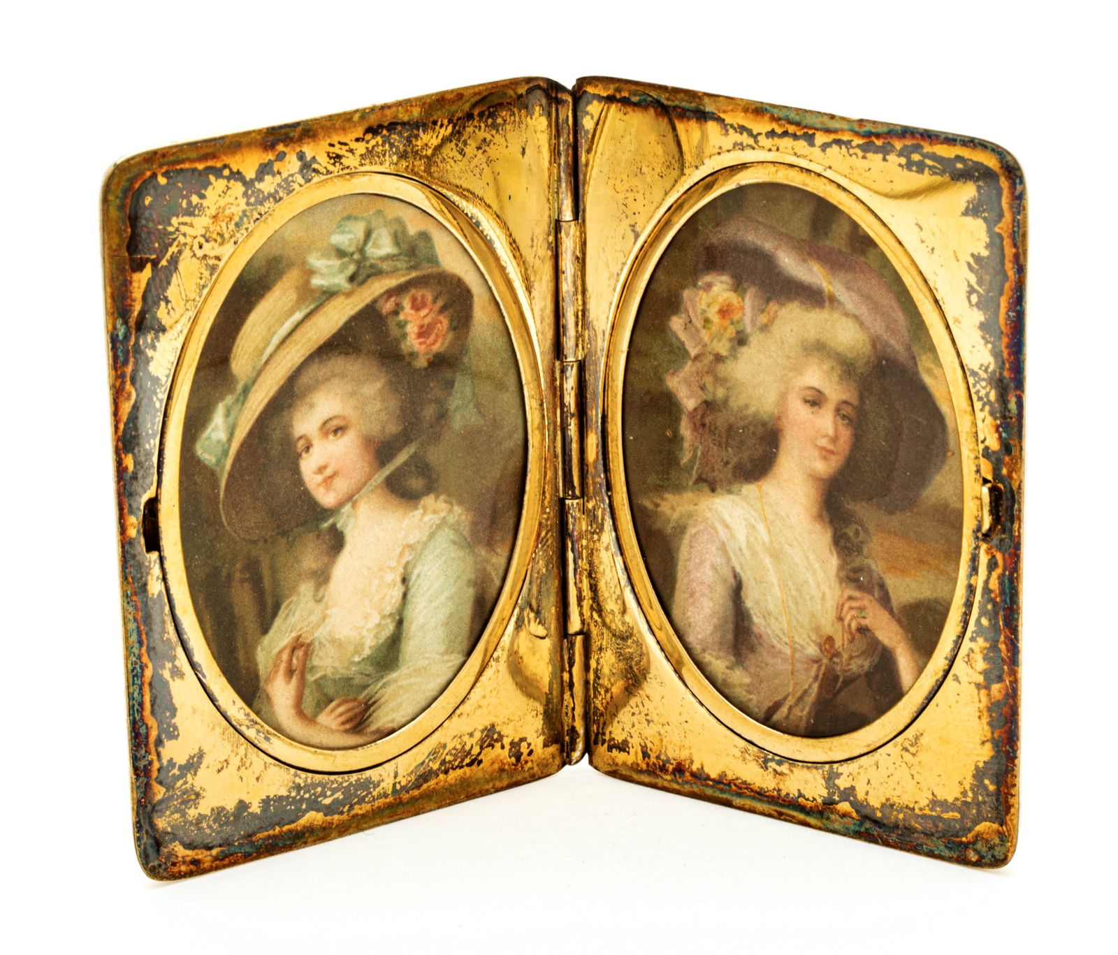 Enamel And Silver Photo Compact, Ca. 1930, H 2.2" W 1.6" 57.9g (1 of 3)