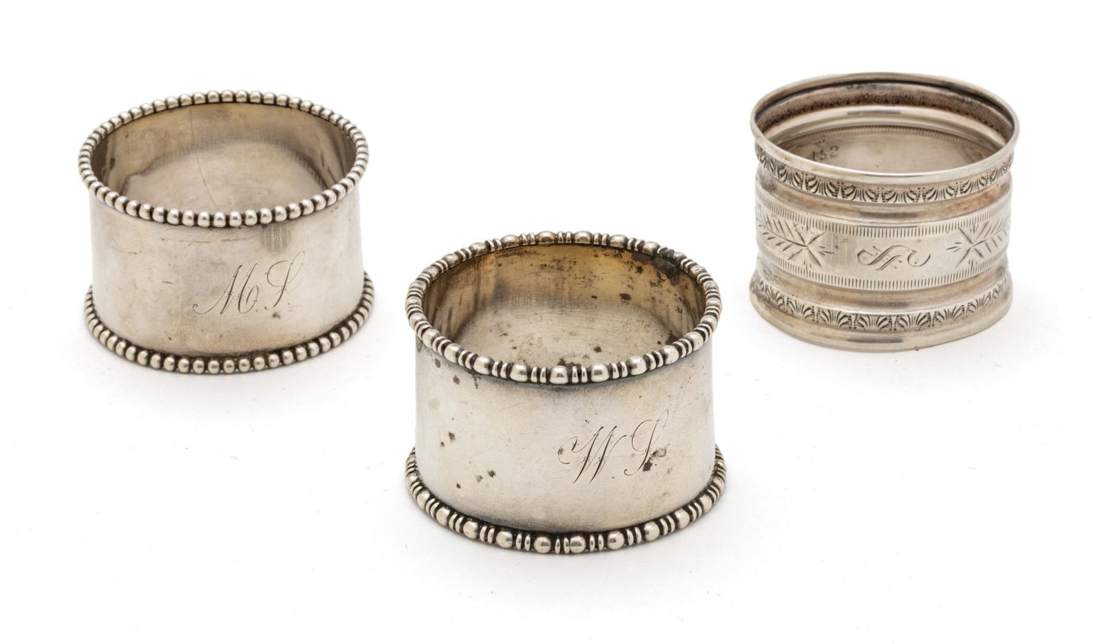 Victorian Silver Napkin Rings, One Marked Sterling, 3 pcs (1 of 5)
