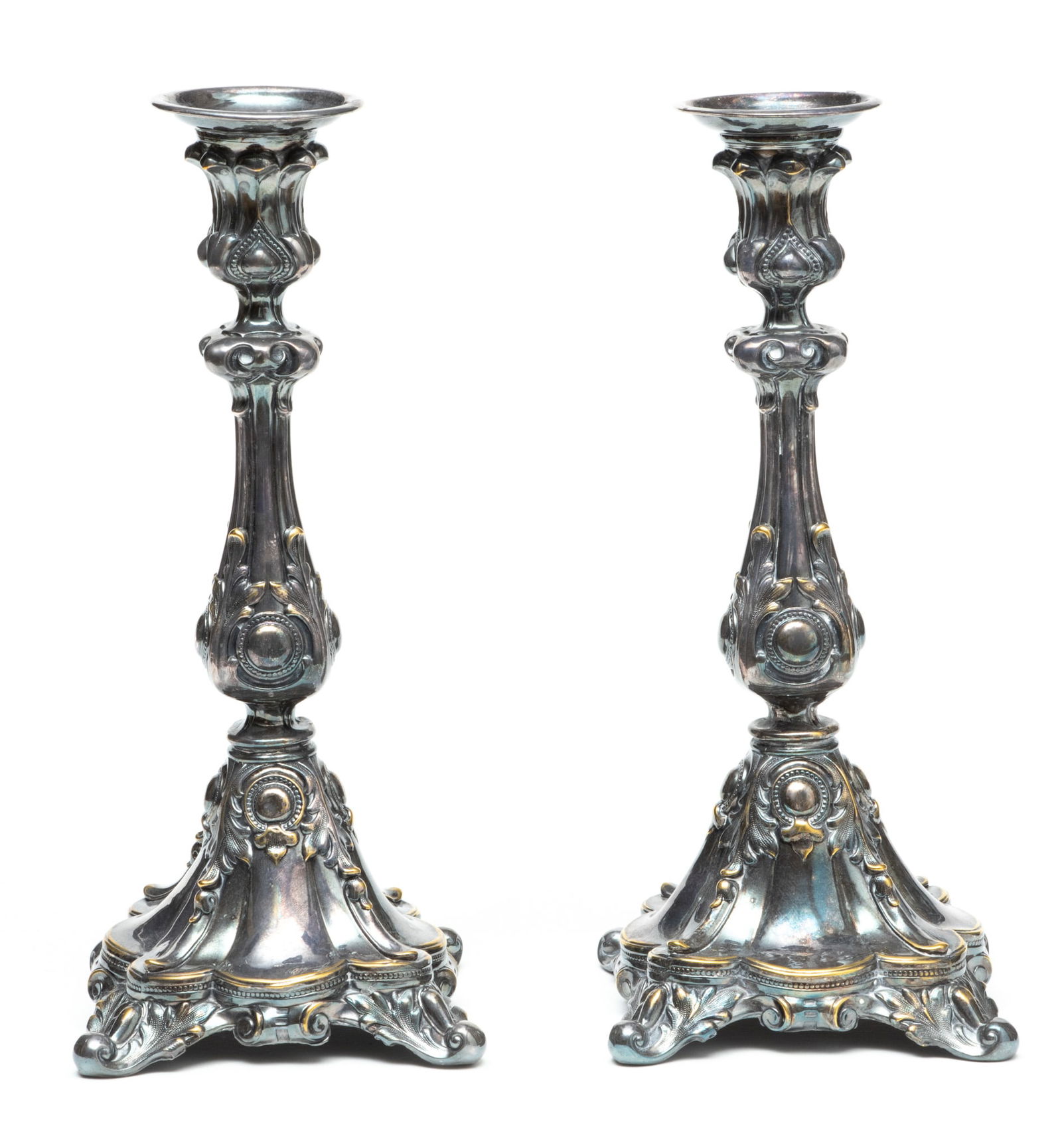 Polish, Norblin & Co Silver Plated Candlesticks, Ca. 1920, H 12" W 5" L 5" 1 Pair (1 of 6)