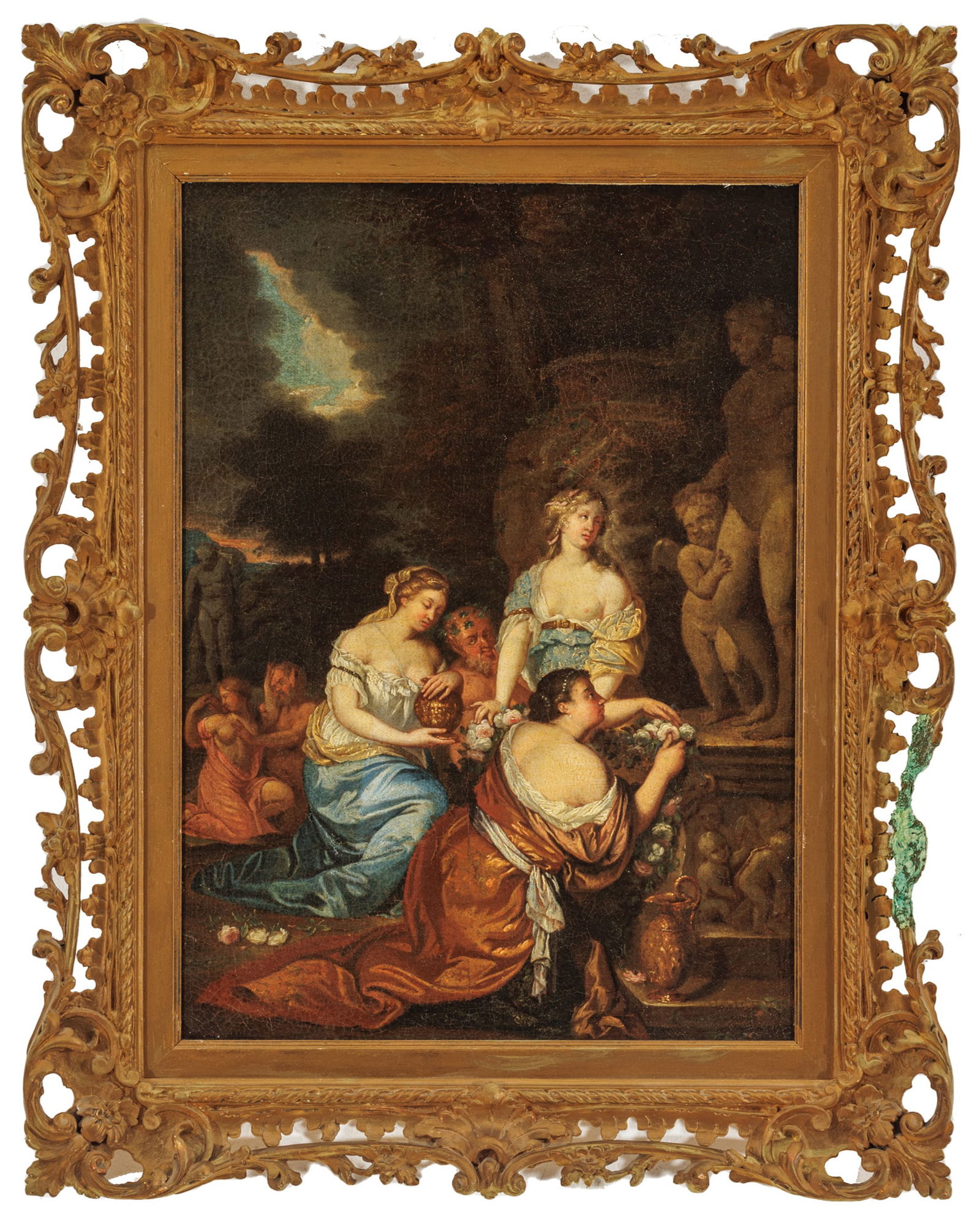 French School Oil On Canvas, Ca. 18th C., Offerings To Bacchus, H 15.5" W 21" (1 of 6)