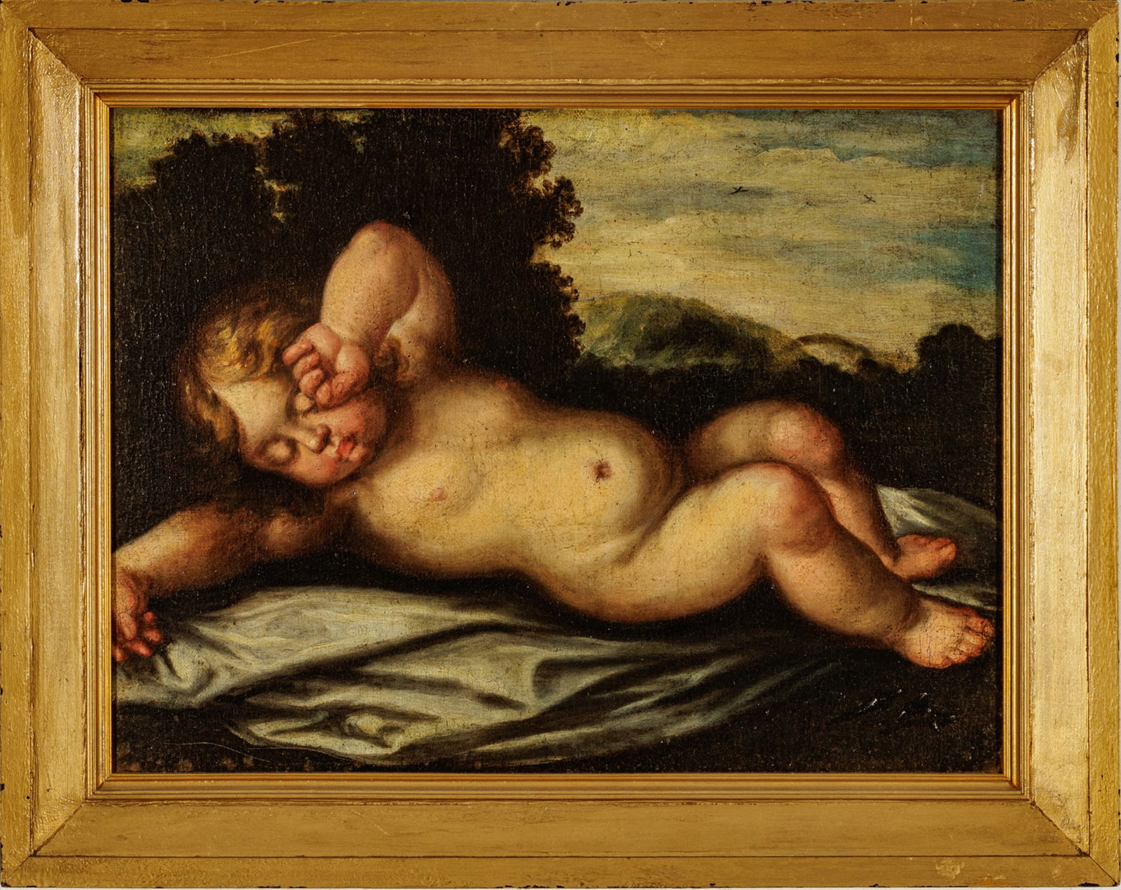 Italian School, Oil On Canvas, Ca. 18th C., Waking Christ Child, H 17" W 23.75" (1 of 5)
