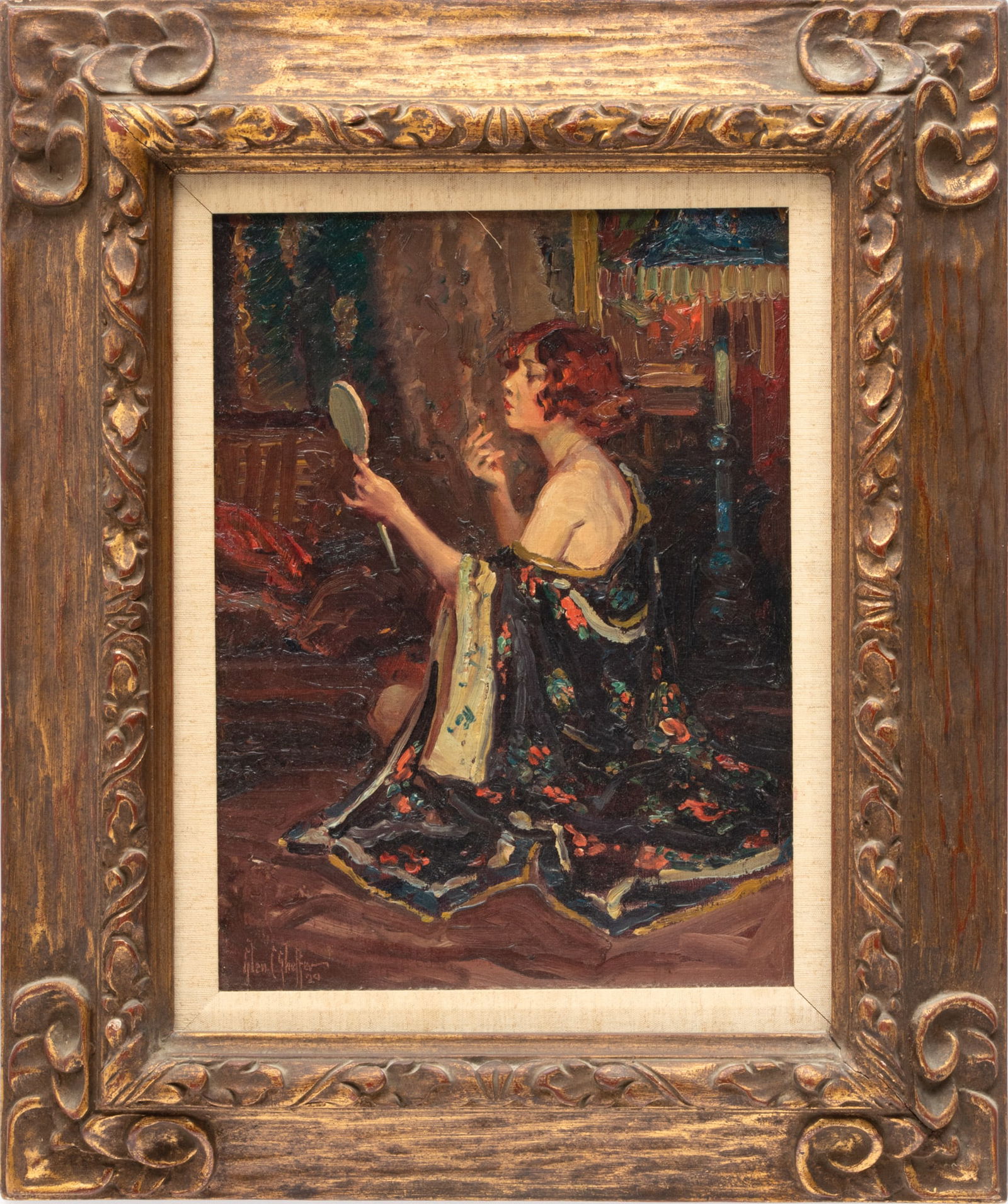 Glen Crawford Sheffer (American, 1881-1948) Oil On Canvas Board, 1929, Blue Kimono, H 15.5" W 11.75" (1 of 4)