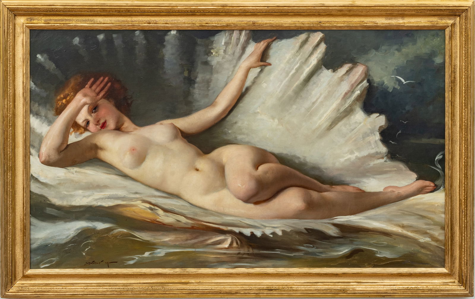 Maria Szantho (Hugarian, 1897-1998) Oil On Canvas, Ca. 1930, Birth Of Venus, H 25" W 43" (1 of 6)