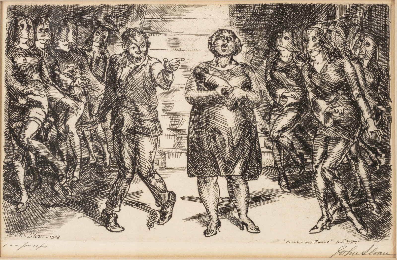 John Sloan (American, 1871-1951) Etching On Paper, Ca. 1928, Frankie And Johnnie, For HIM, H 5" W 8" (1 of 6)