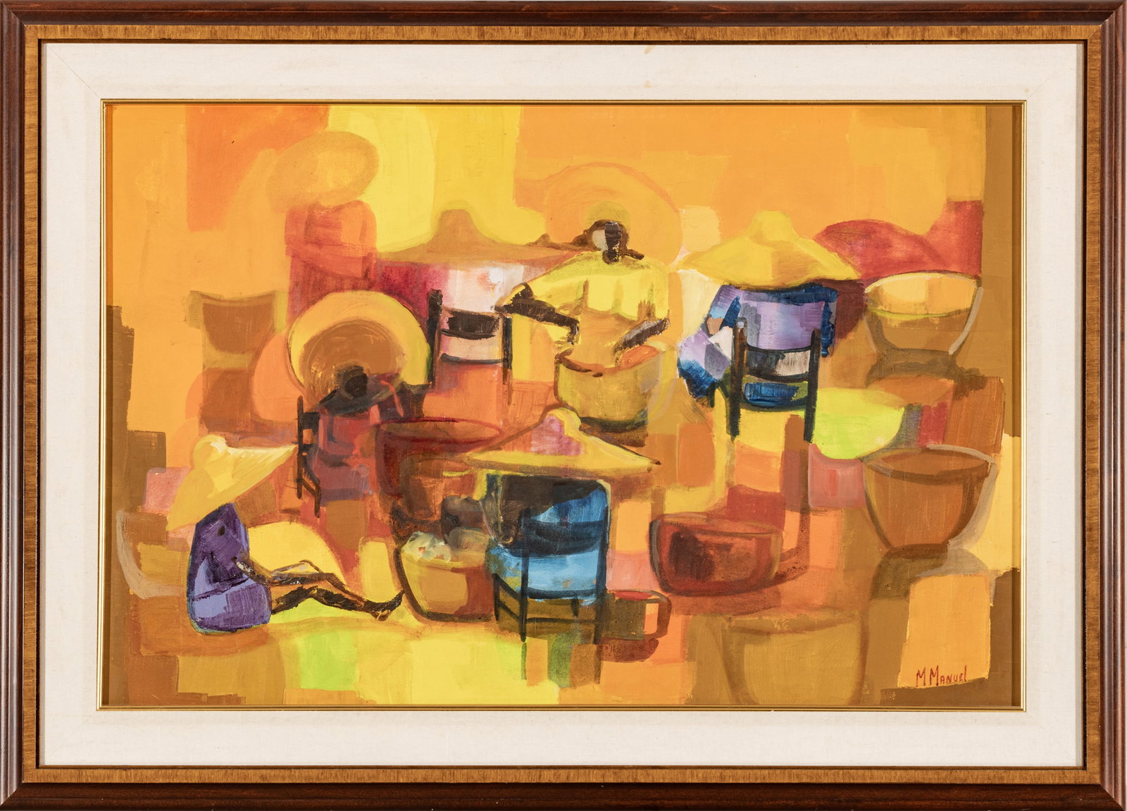 Michele Manuel (Haitian, 1935-2022) Oil On Canvas, Market Scene, H 20" W 30" (1 of 4)