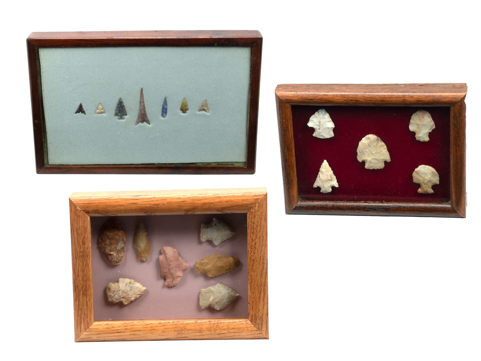 American Indian Stone Arrowheads In Three Shadowbox Frames 19 Pcs. (1 of 4)