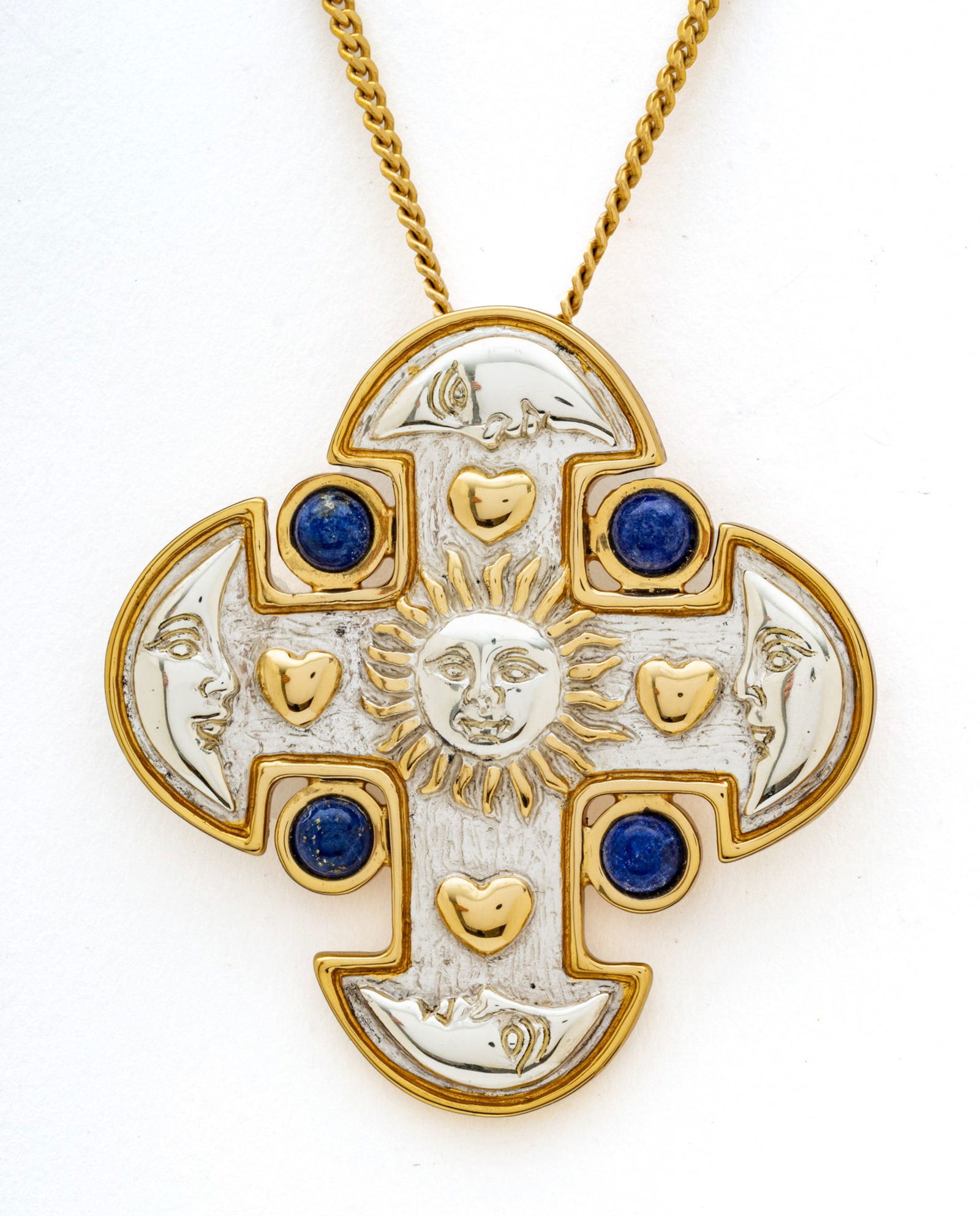 Sergio Bustamante (Mexican, B. 1949) Sterling Silver Cross Pendant/Brooch & 14Kt Yellow Gold Chain, (1 of 7)