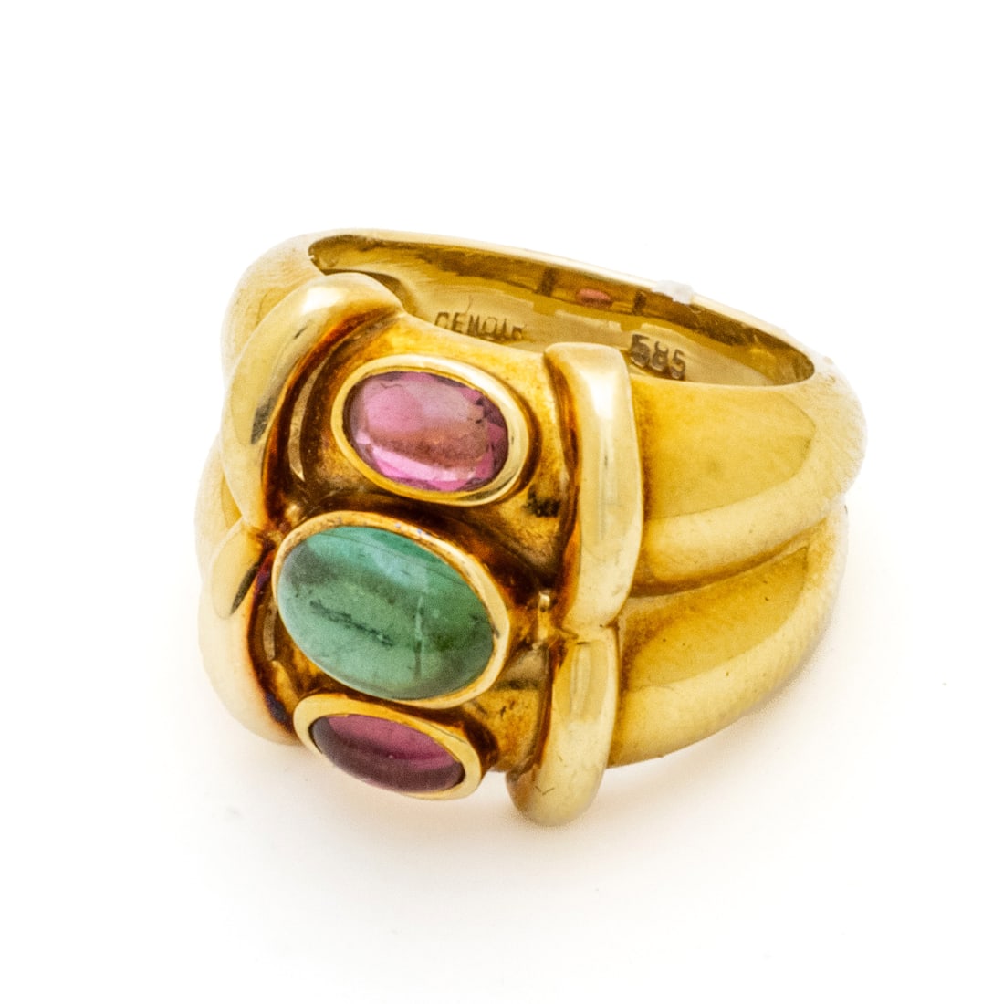 Emerald, Garnet & 14Kt Yellow Gold Ring, 11g Size: 6.25 (1 of 7)