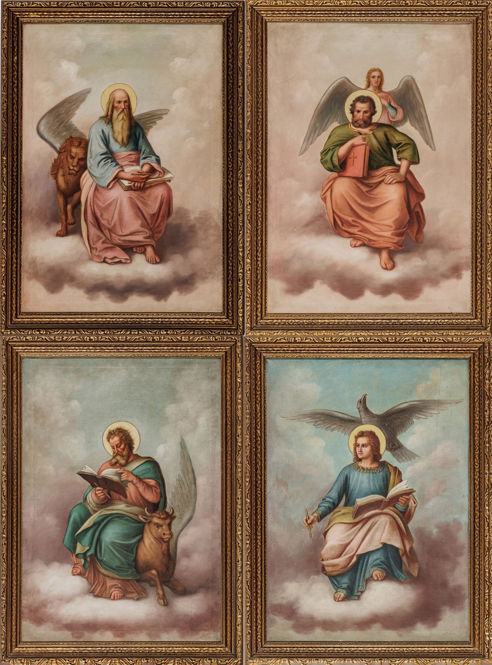 German Oils On Canvas, Ca. 1900, St. Matthew, St. Mark, St. Luke And St. John, H 40" W 24" 4 pcs (1 of 18)