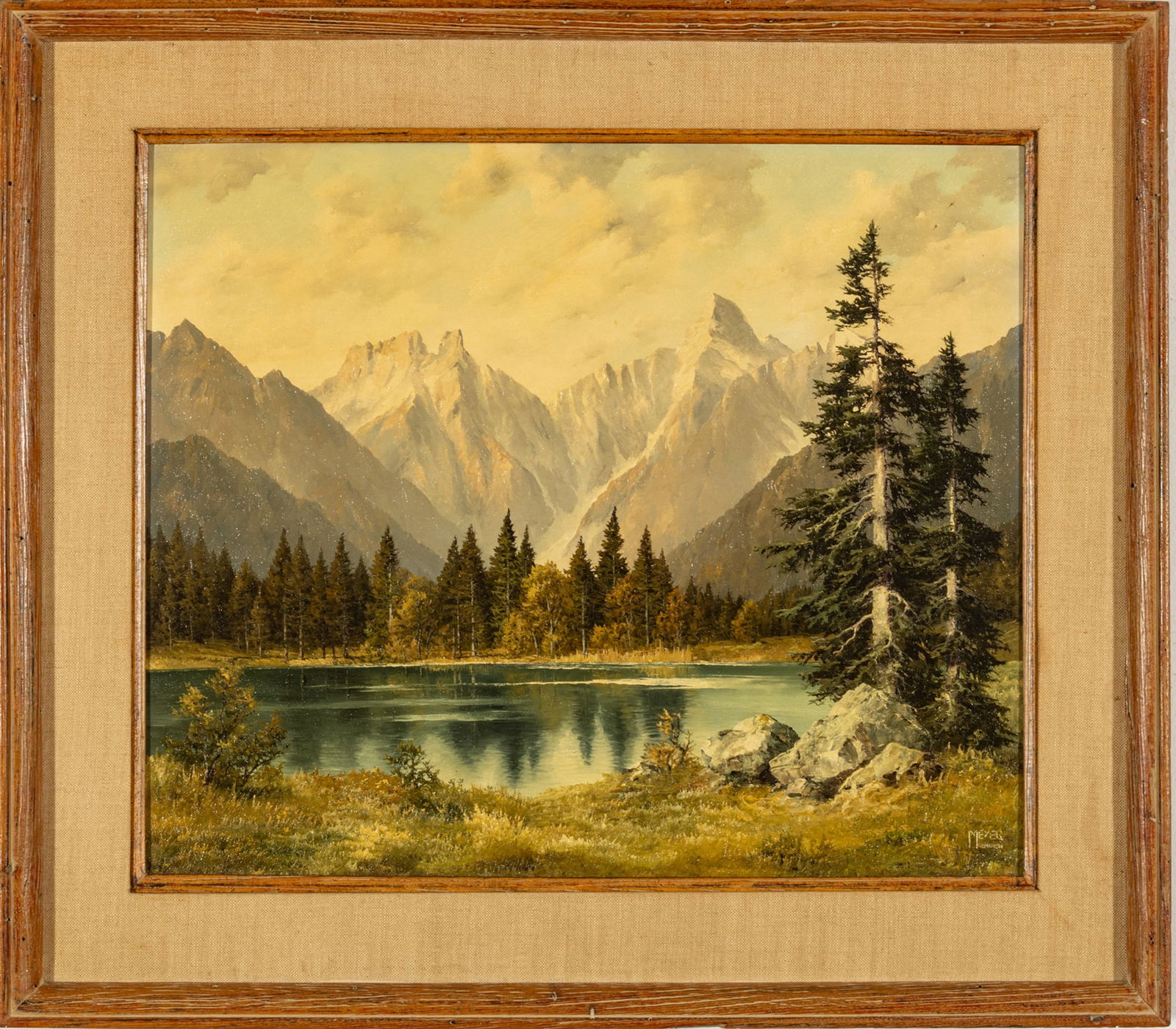 Meyer, (German, B. 1890) Ca. 1950, Alpine Lake, H 19" W 23" (1 of 6)