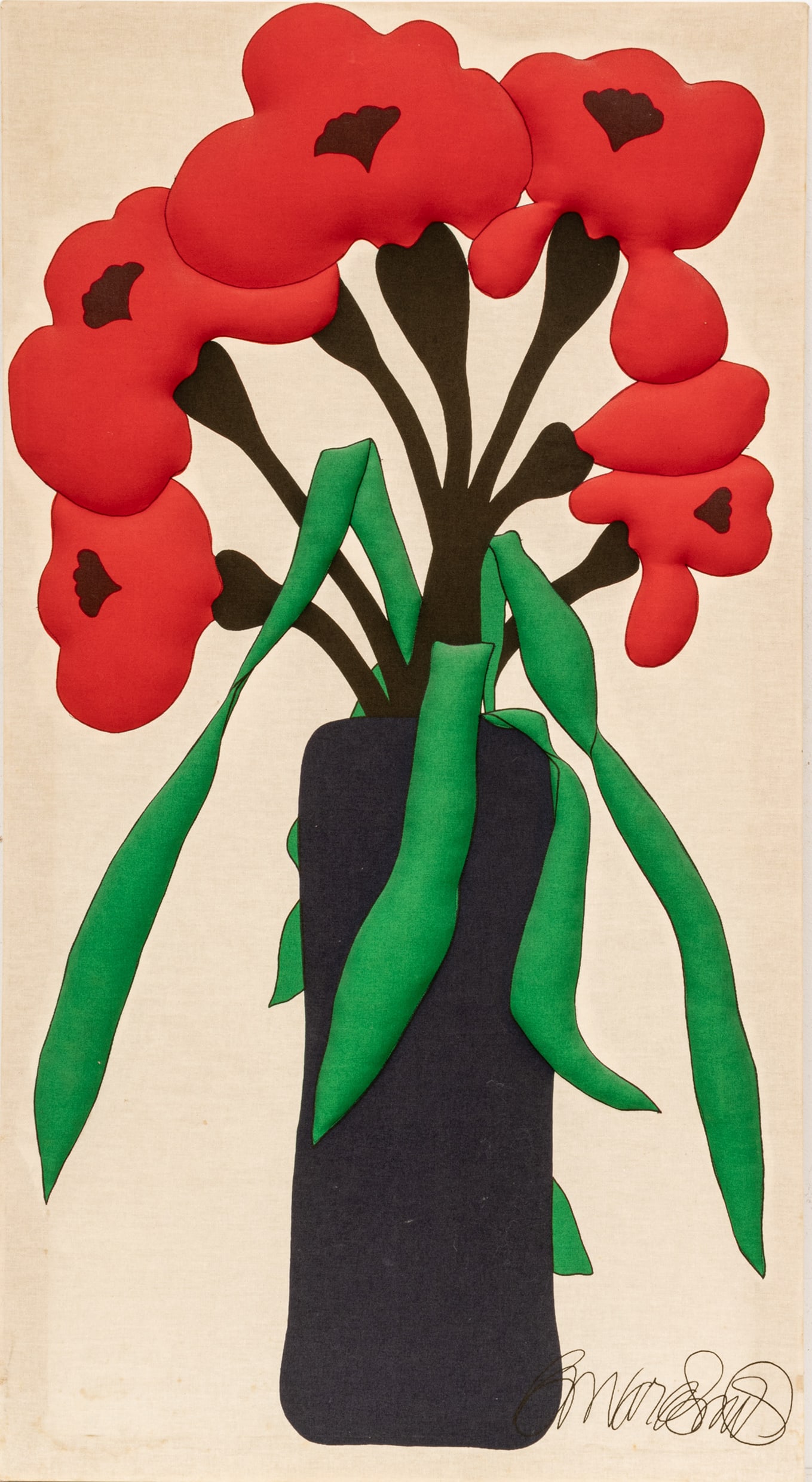 Howard Smith (American, 1928-2021) For Vallila, Acrylic On Cotton Textile, 1978, Poppy, H 48" W 26" (1 of 5)