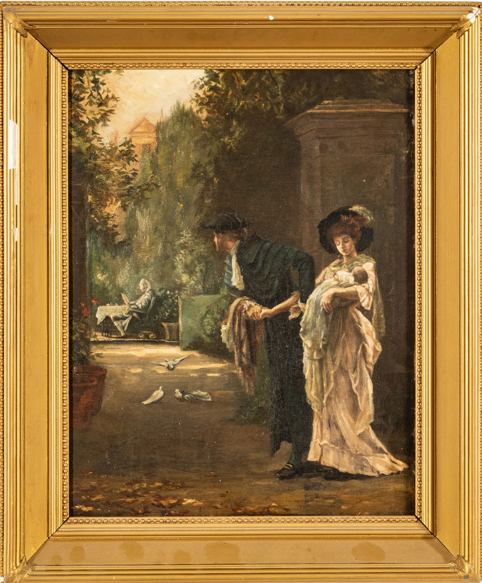 After Marcus Stone (British, 1840-1921) Oil On Canvas Ca. 1880-1890, Married For Love, H 17" W 13" (1 of 7)