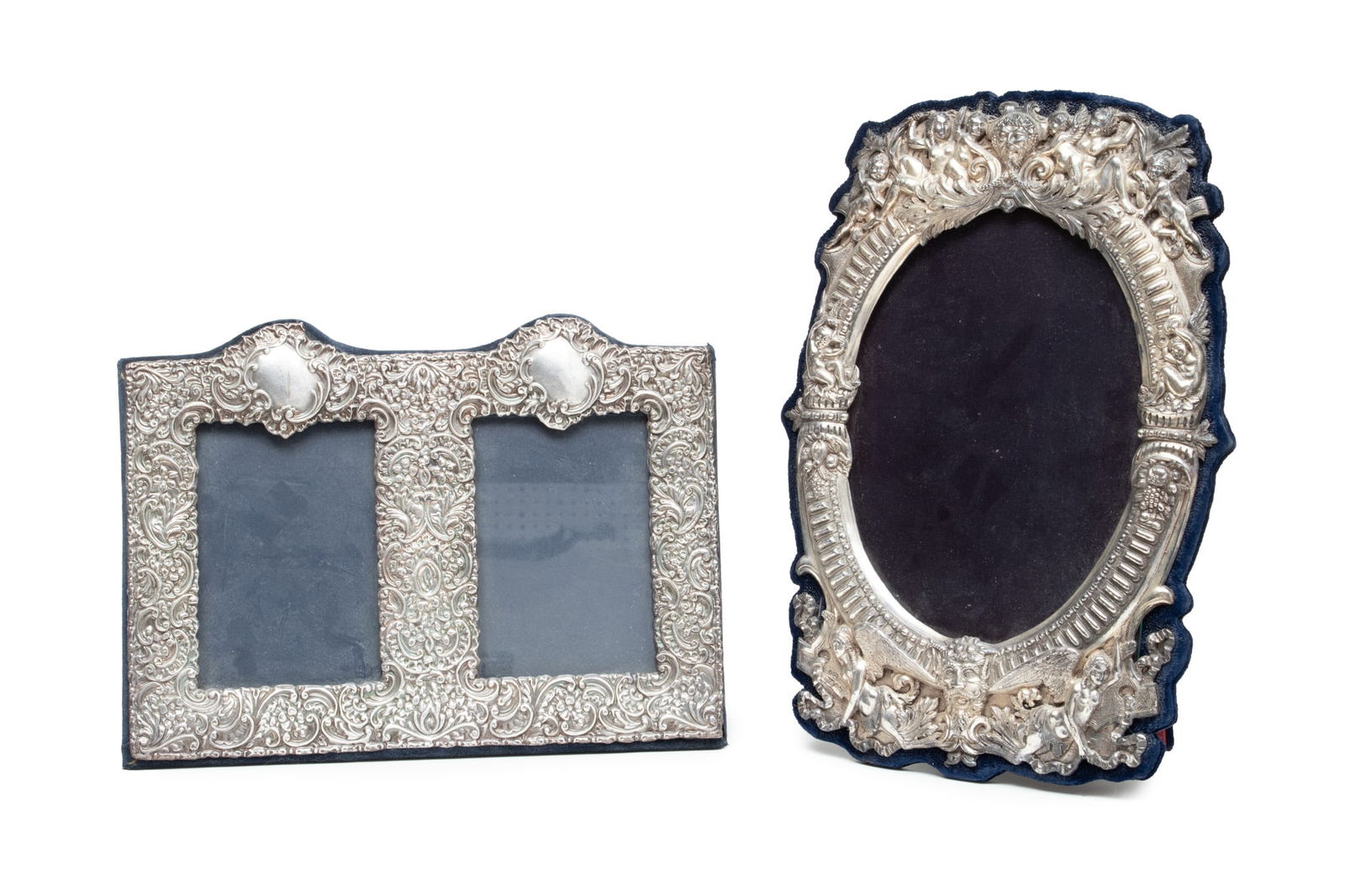 English Sterling Silver Photo Frame & Silver Plate Frame, H 14" W 10" 2 pcs (1 of 2)