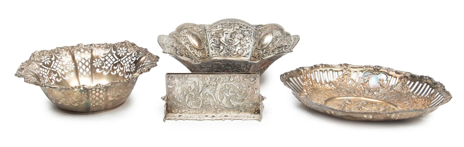 Silver Plate Bowls + Gorham Sterling Silver Bowl, H 3.5" Dia. 11" 4 pcs (1 of 10)