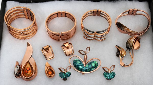 MATISSE COPPER TONE JEWELRY, 13 PIECES: MATISSE COPPER TONE JEWELRY, 13 PIECES:Includes bracelets, brooch and earrings.