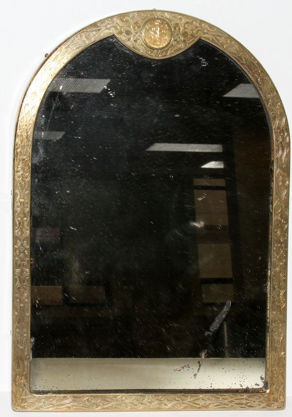THOMAS JOHNSON STERLING MIRROR, LONDON, 1876: THOMAS JOHNSON STERLING MIRROR, LONDON, 1876, H 14", W 9 3/4":English Victorian mirror with elaborate silver frame is stamped with lion passant, uncrowned leopard's head, maker's initials, date letter