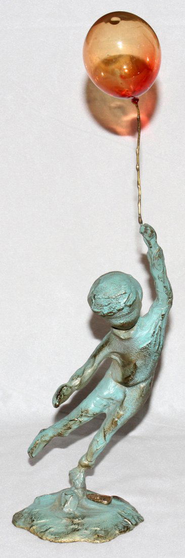 MALCOLM MORAN, BRONZE SCULPTURE, H 9"-15", BOY: MALCOLM MORAN, BRONZE SCULPTURE, H 9"-15", BOY WITH BALLOON: