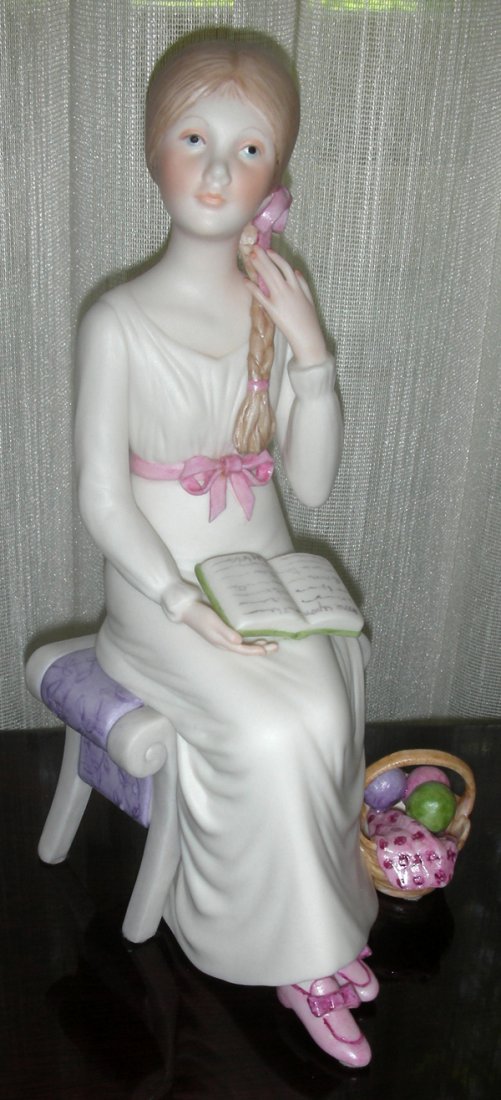 CYBIS BISQUE FIGURE, SEATED GIRL WITH BOOK,: CYBIS BISQUE FIGURE, SEATED GIRL WITH BOOK, H 8":