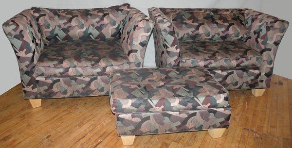UPHOLSTERED SETTEES, L 54", & MATCHING OTTOMAN: UPHOLSTERED SETTEES, L 54", & MATCHING OTTOMAN:The ottoman measures 26" x 36". Three pieces total.